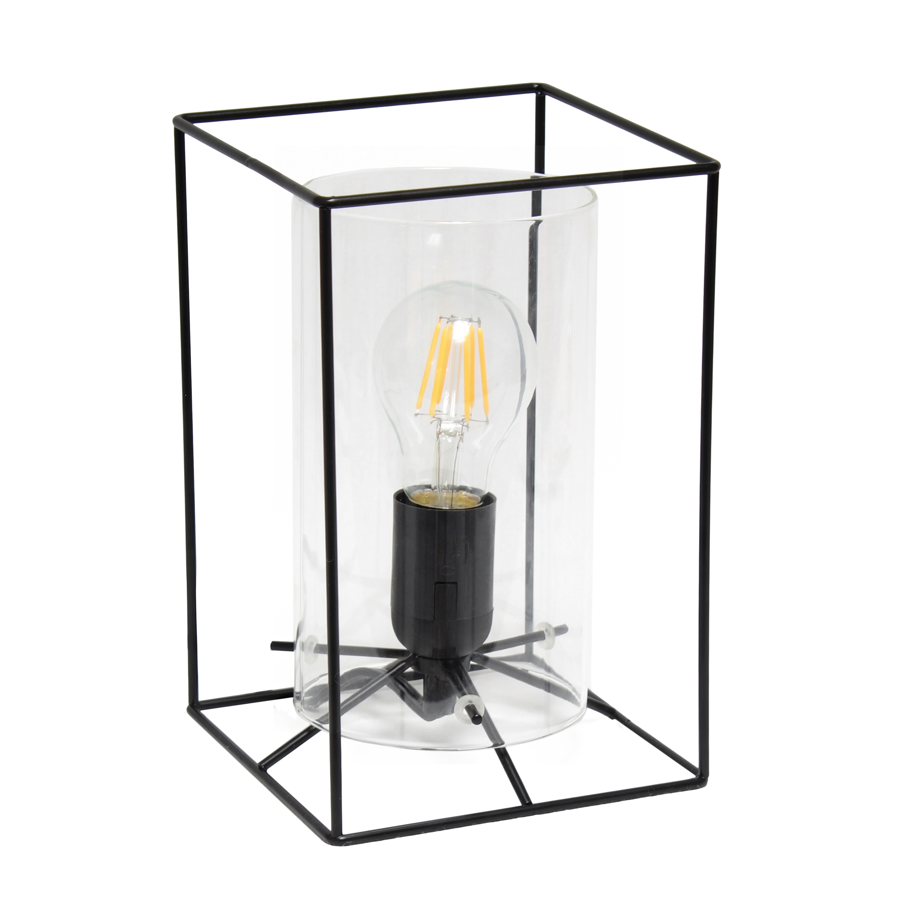 Elegant Designs LT2069-CLR Small Exposed Glass and Metal  Table Lamp Black Clear