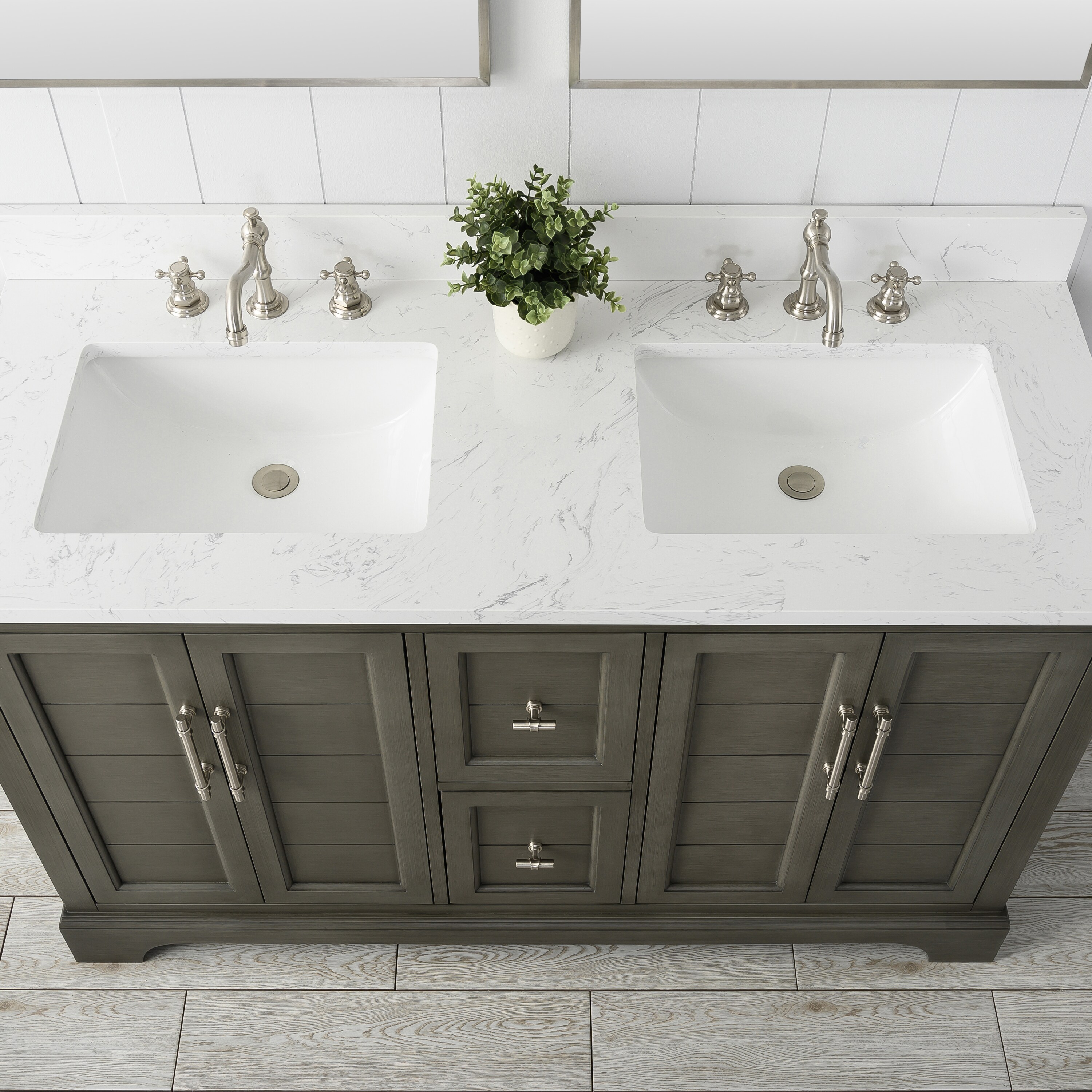 Silver Grey 54" Double Sink Bathroom Vanity with Engineered Marble Top