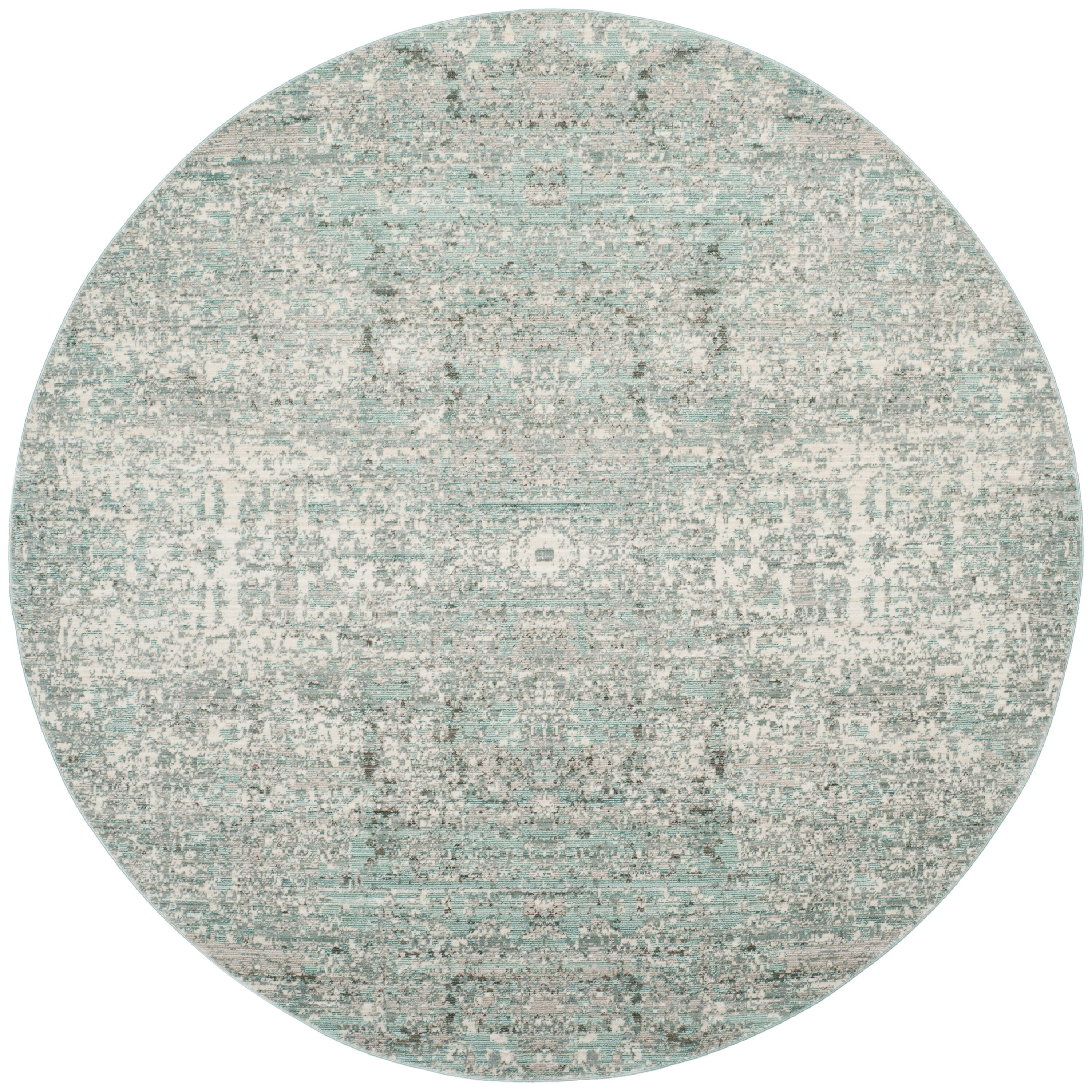 Safavieh MYS971A-7R Mystique Enix 7 x 7 (ft) Loomed Polyester Teal/Multi Round Indoor Distressed/Overdyed Oriental Area rug