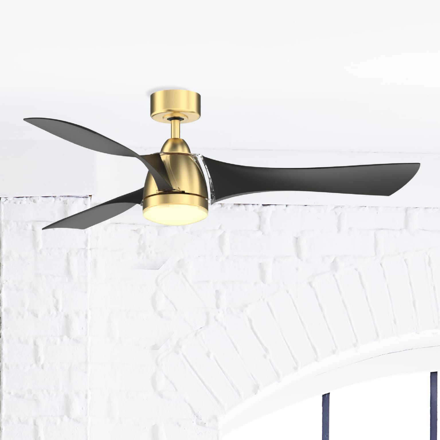 Fanimation FPD6858BSBL Klear 56-in Color-Changing Integrated LED Outdoor Smart Brass with Matte Black Blades Ceiling Fan With Light - Remote Included ( 3 -Blade )
