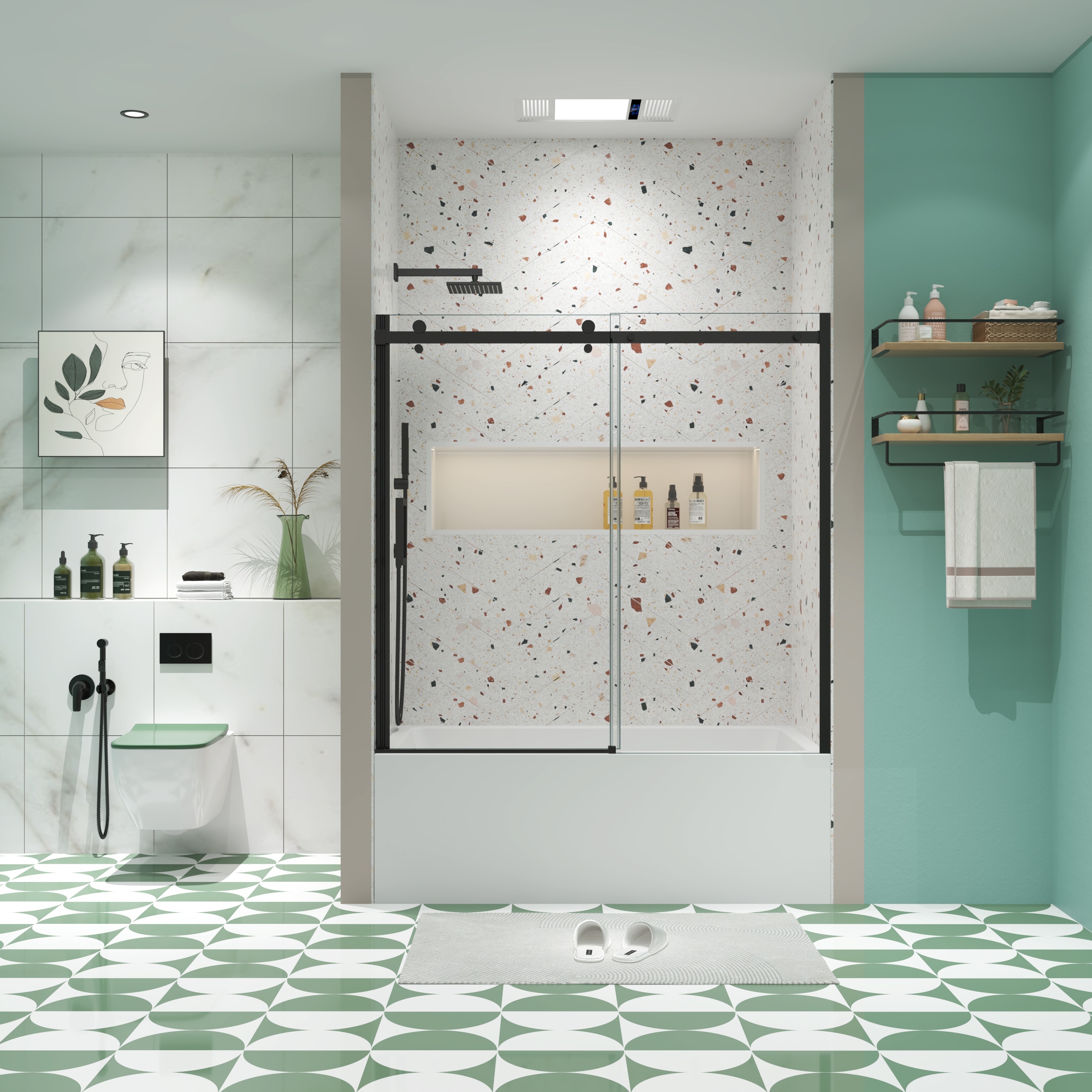 Tatayosi Bathtub shower door sliding door with 5/16inches tempered glass and Matted black finish #JL-2P167018