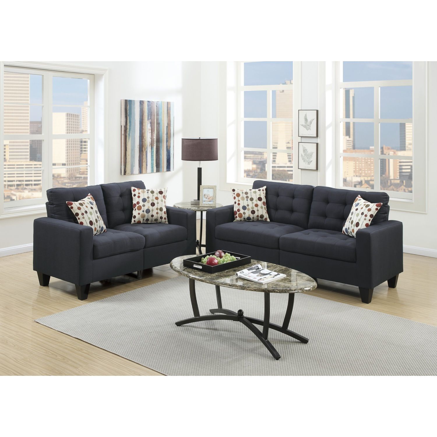 JASMODER HS00F6903-ID-AHD 32.00-Inches Modern Black Sofa