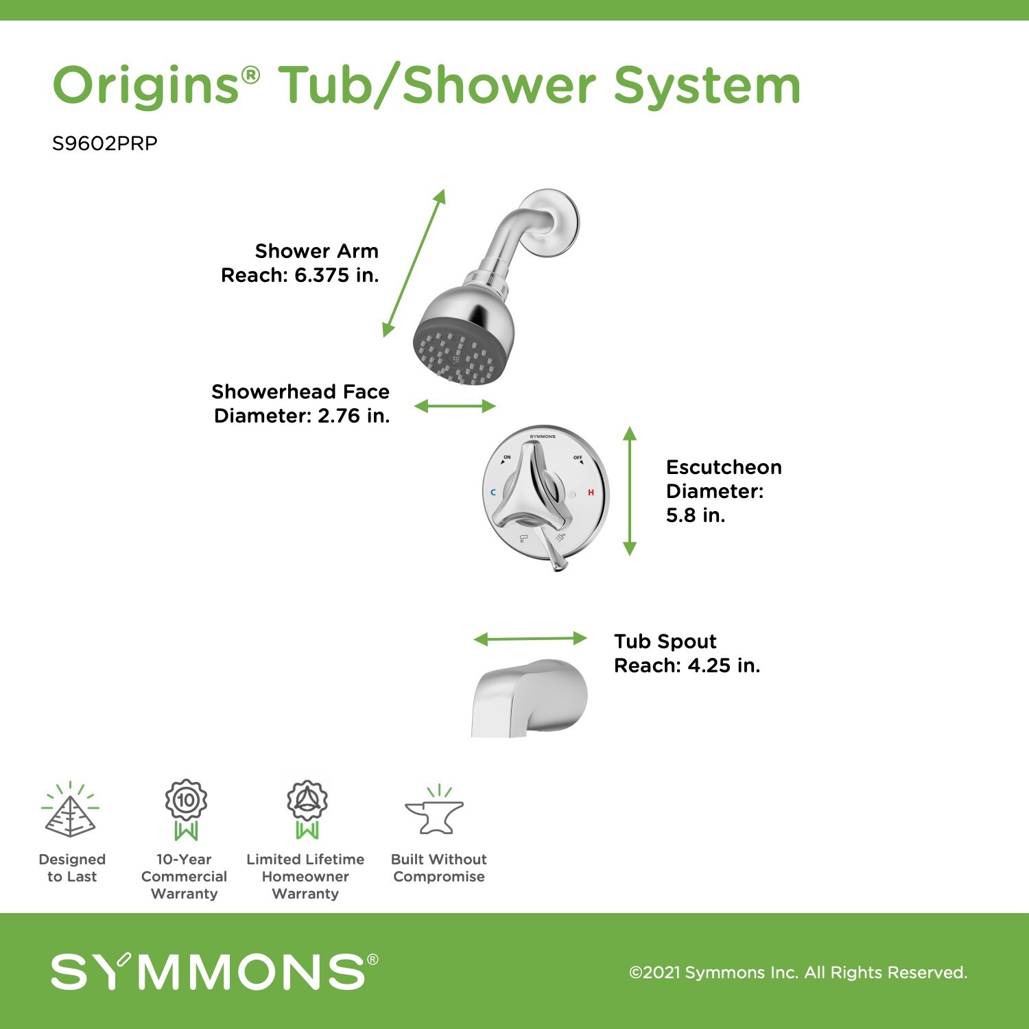 Symmons S9602PRP Showerhead-Bar-Panels - View #4
