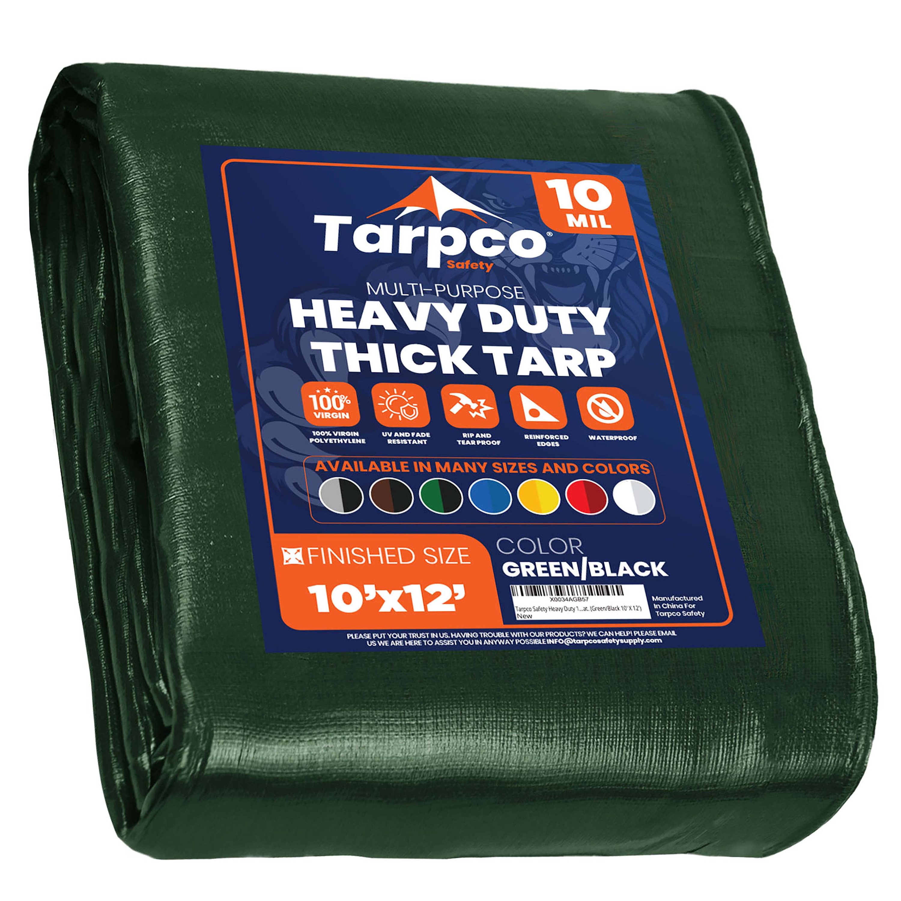 Tarpco Safety TS-153-10X12 10-ft x 12-ft Green Waterproof Commercial Polyethylene 10-mil Tarp