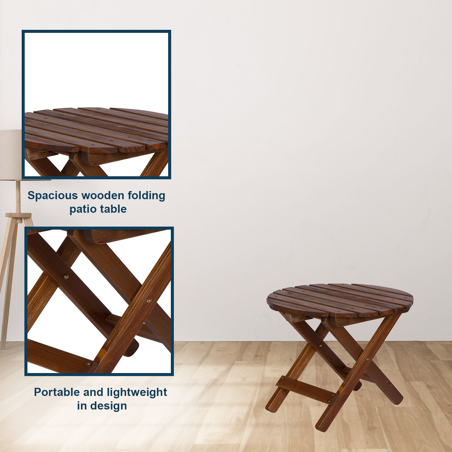 Adirondack Brown Cedar Wood Round Folding Side Table