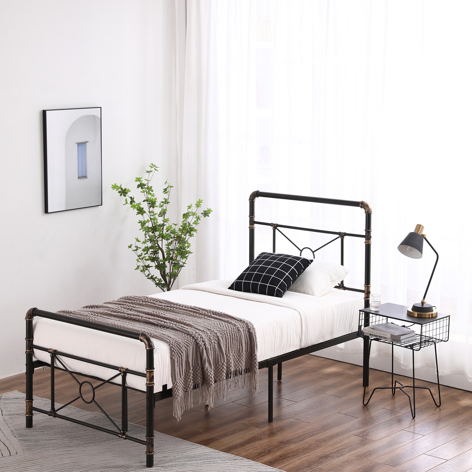 Winado Bed Frame Black Twin Metal Bed Frame At Lowes.com