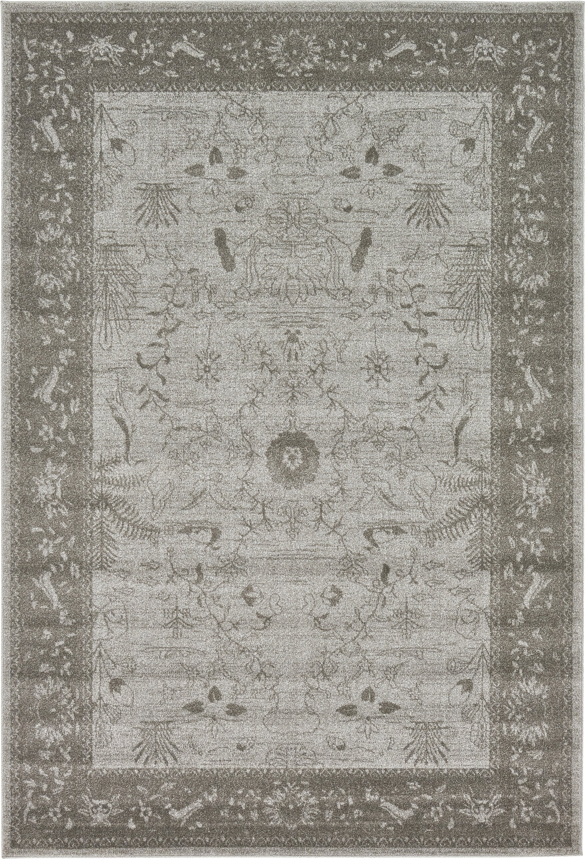 Unique Loom 3133380 Floral La Jolla 6 x 9 (ft) Loomed Polypropylene Light Gray/Dark Gray Rectangular Indoor Floral/Botanical Area rug