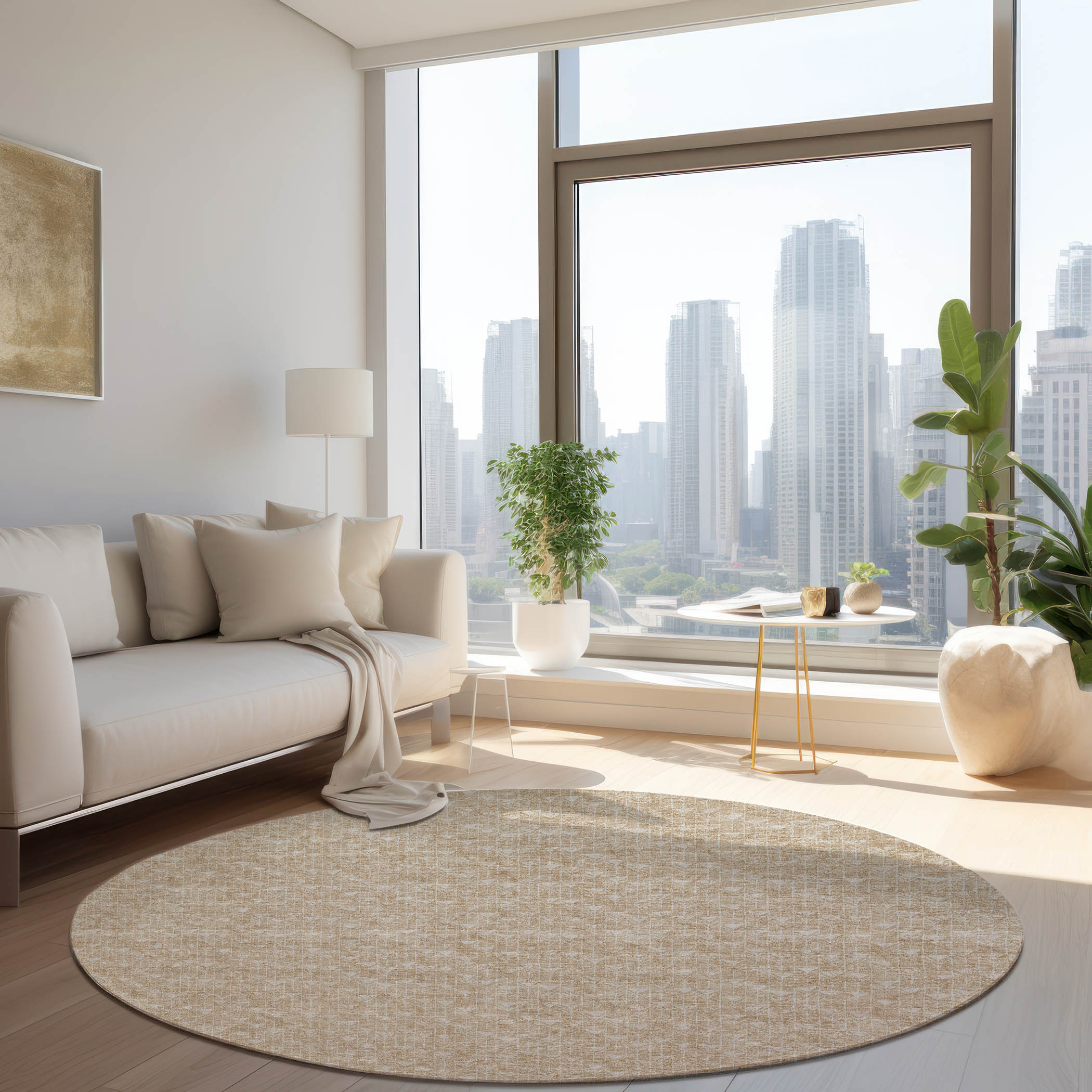 Addison Rugs ACN514BG8RO Chantille ACN514BG 8 x 8 (ft) Polyester Beige Round Indoor/Outdoor Abstract Machine washable Area rug