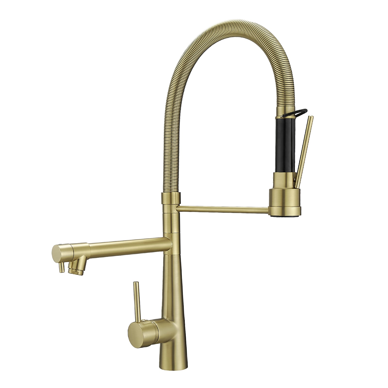 JUSHUA Brushed Gold Pull Down Sprayer Kitchen Faucet Dual Outlet 360 Degree Swivel High Brass Kitchen Sink Tap with Two Water Modes