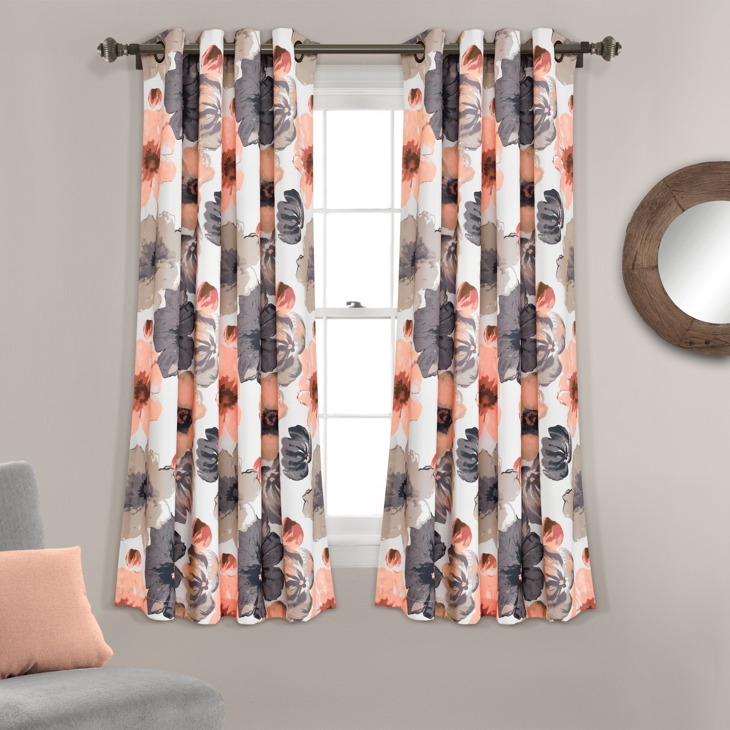 Lush Decor 16T006195 63-Inches Coral Floral Light filtering Grommet Curtain panel pair