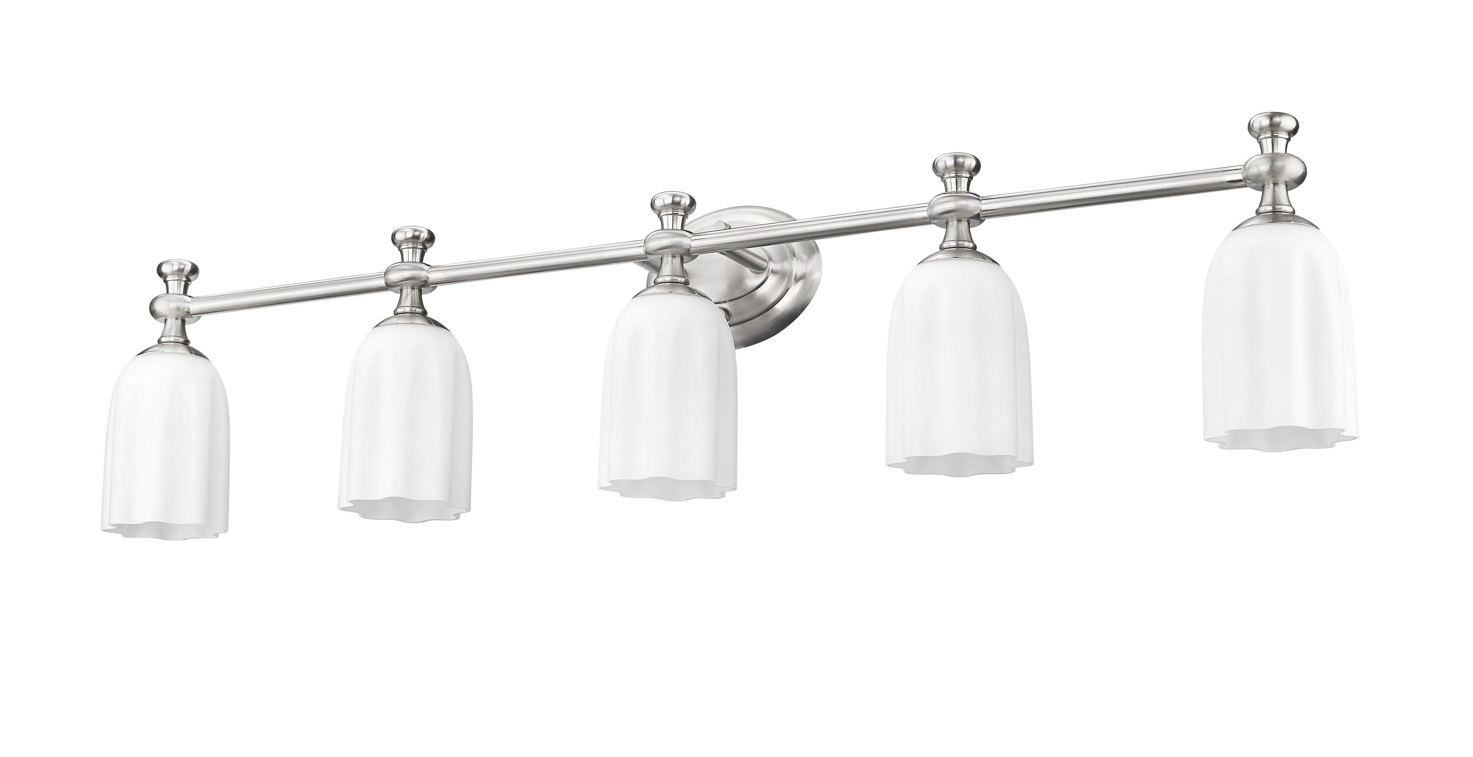 Orion Brushed Nickel 5-Light Vanity with Opal Glass Shades