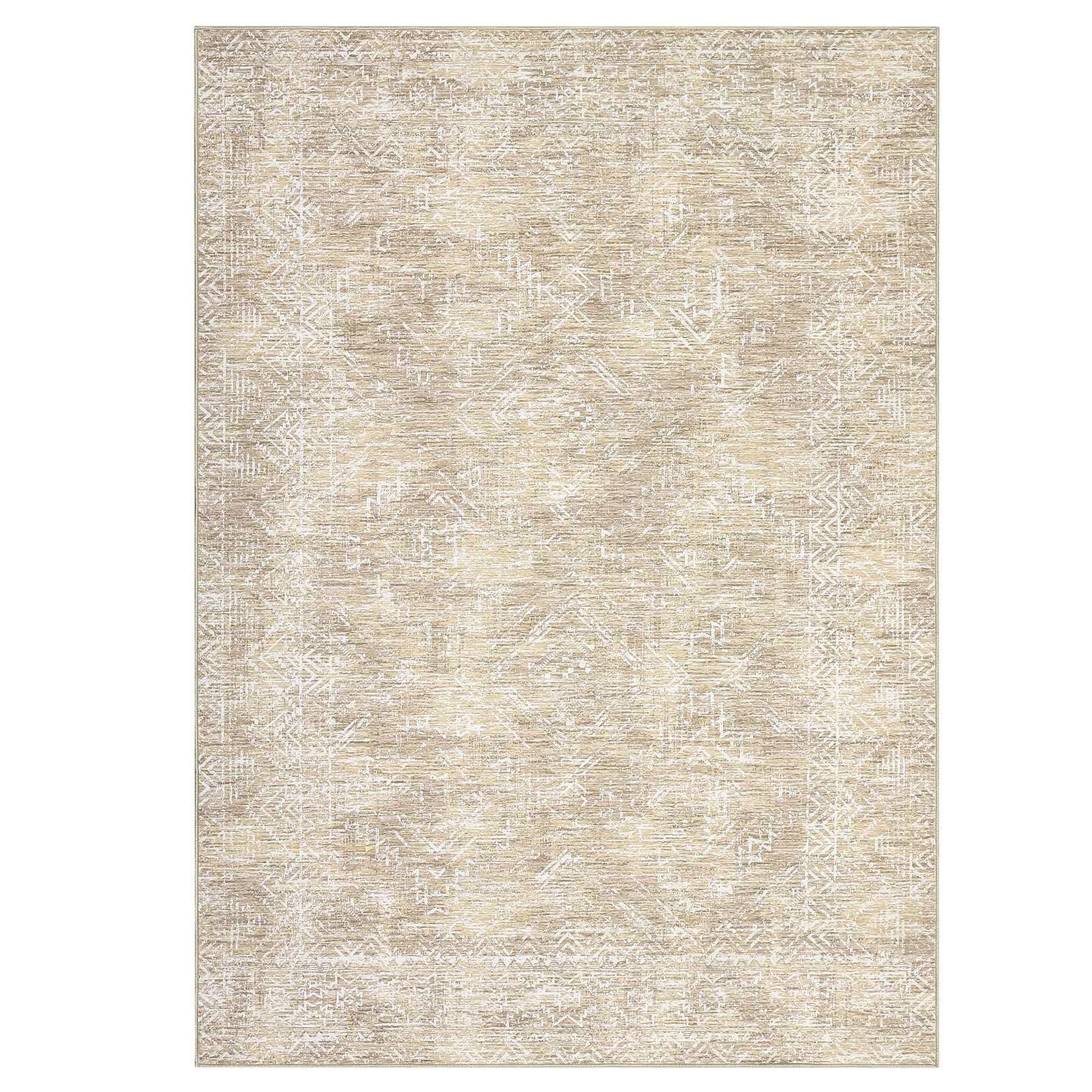 WhizMax SUNNY-PHO-33RA4SQJ 9 x 12 ft Polyester Beige Rectangular Living Room Bedroom Dining Room Geometric Modern Machine Washable Area Rug