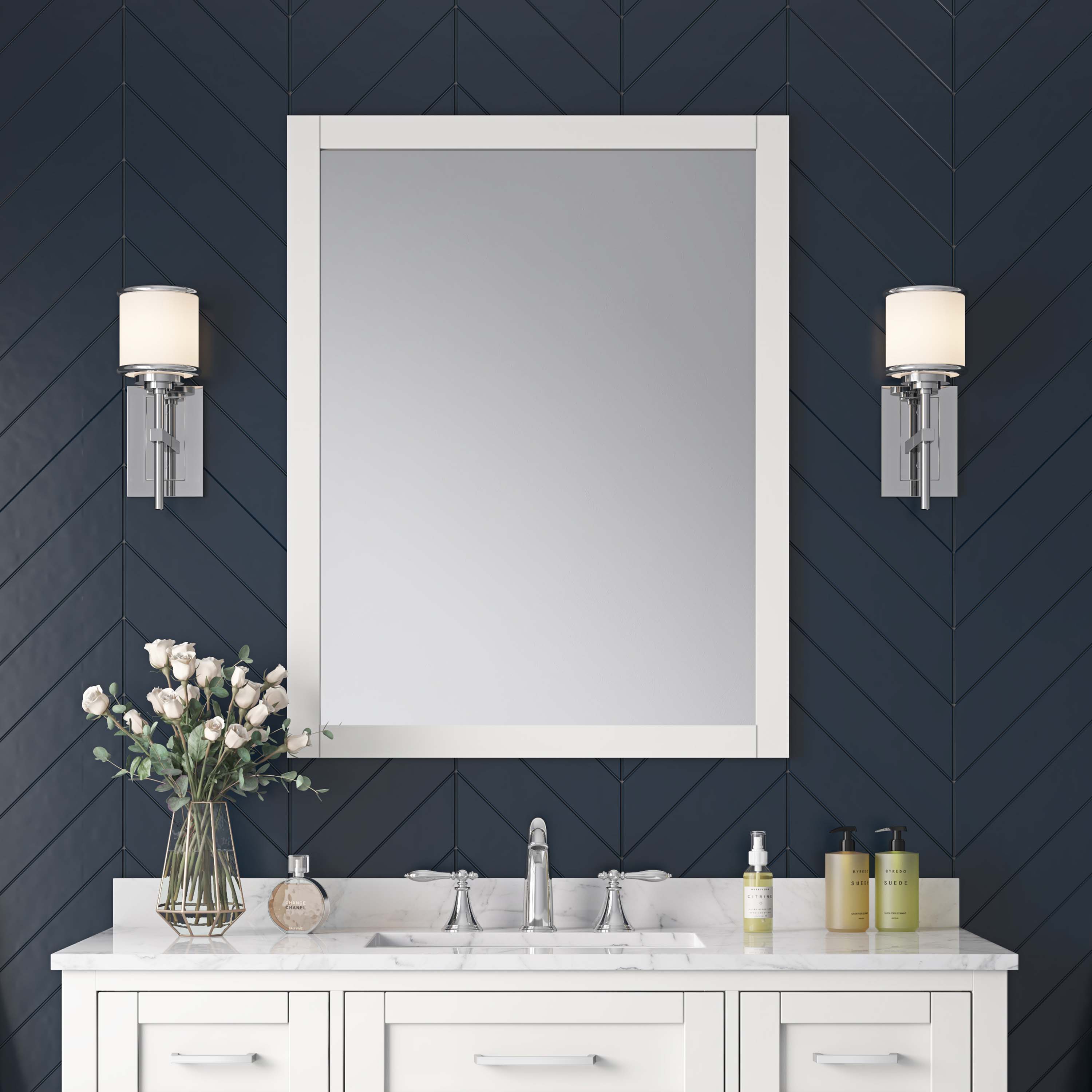 OVE Decors Tahoe 28-in W x 36-in H White Rectangular Framed Bathroom ...