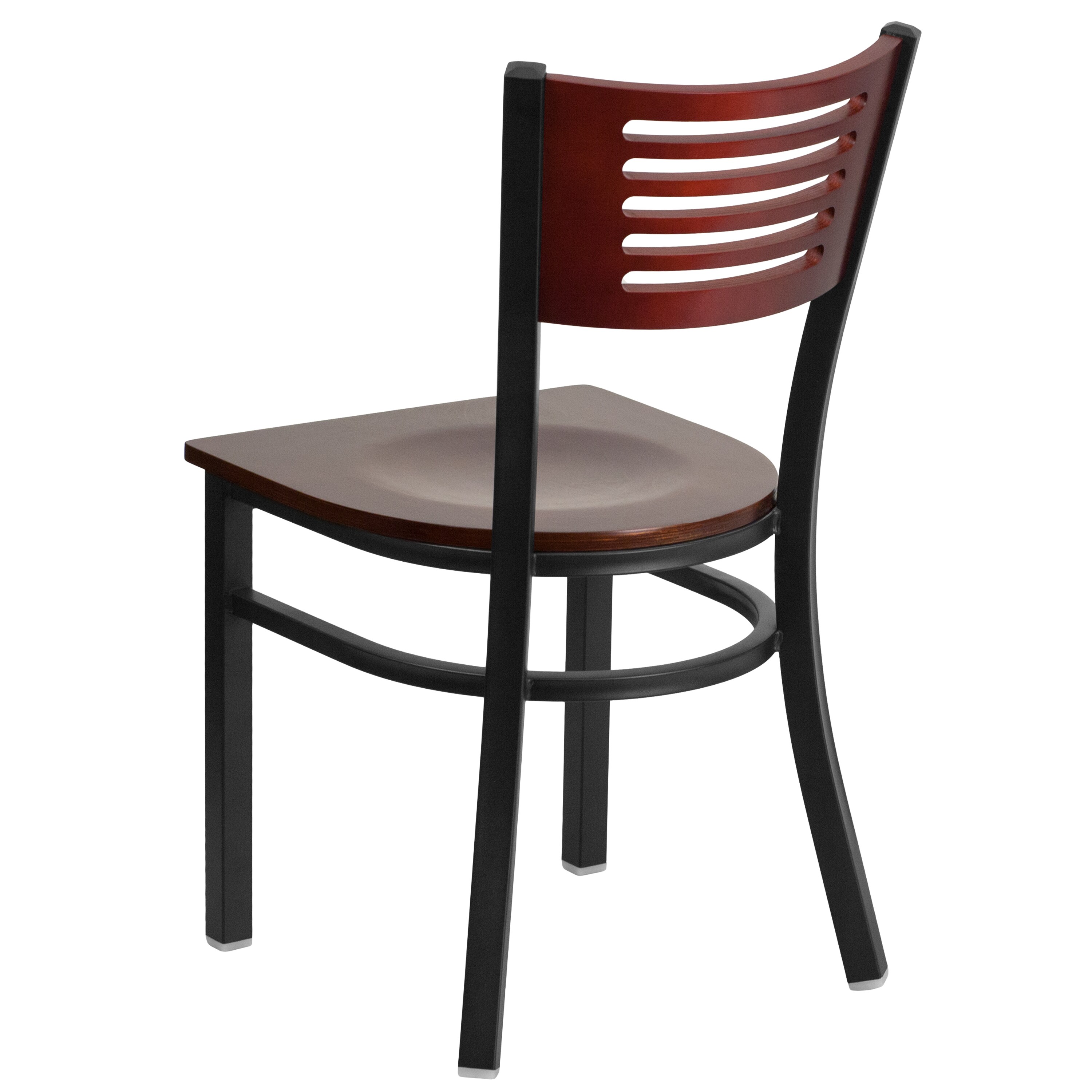 High Back Black Steel and Mahogany Wood Slat Side Chair