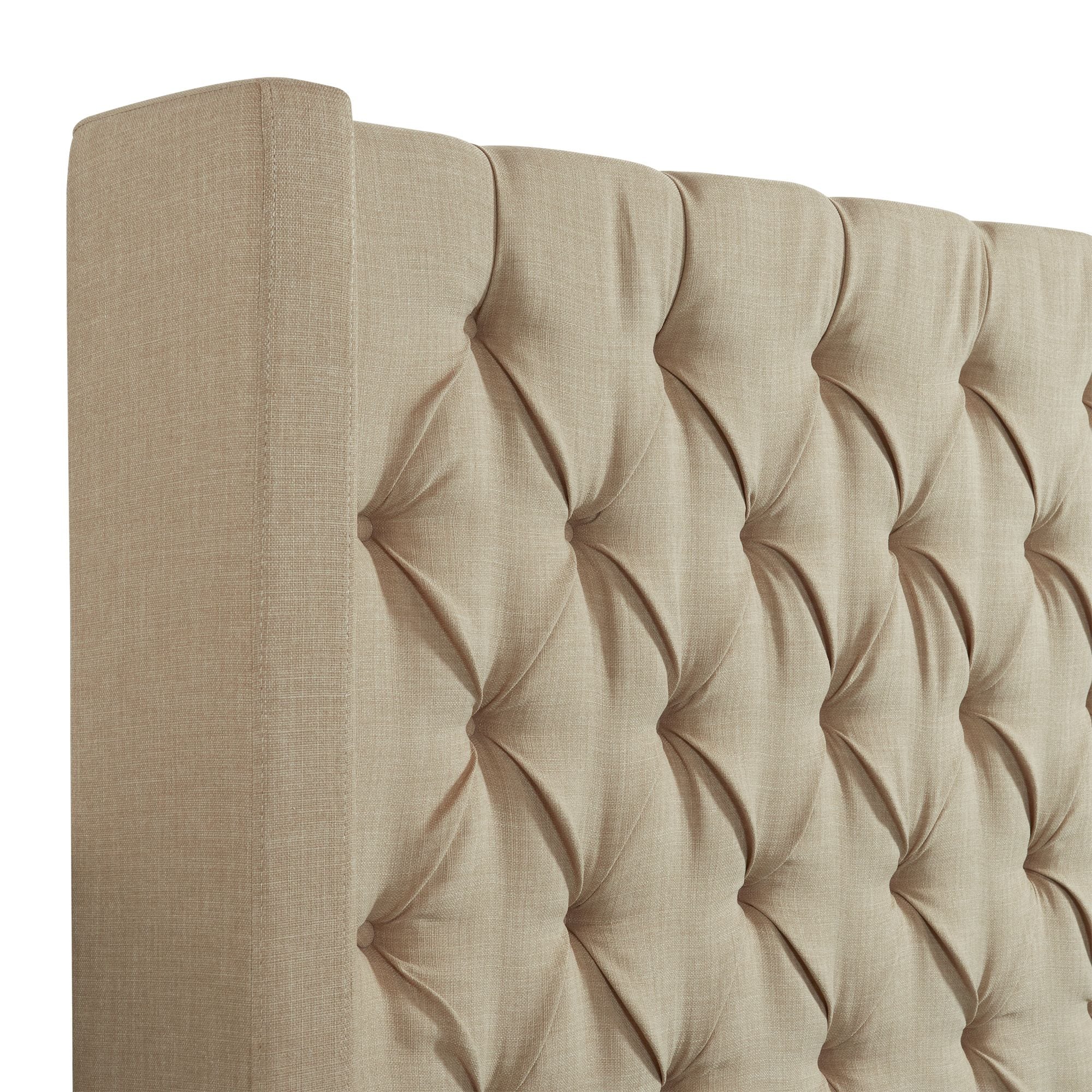 Elegant Queen-Sized Brown Wood Frame Upholstered Bed with Tufted Headboard