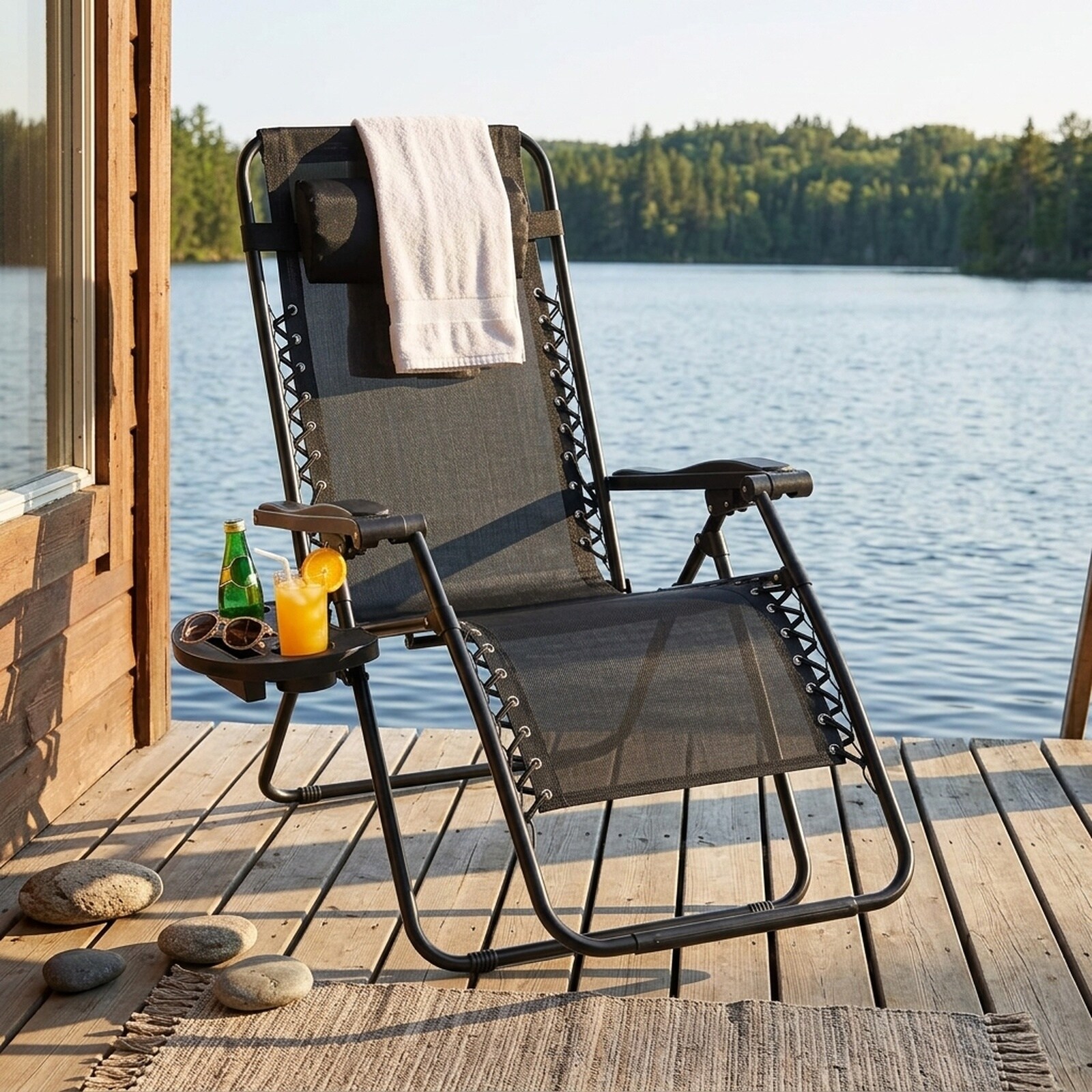 SUGIFT Outdoor Folding Zero Gravity Chair Reclining Lounge Chair with Cup Holder Tray and Headrest 350-lb Adjustable Patio Recliner for Garden and Balcony