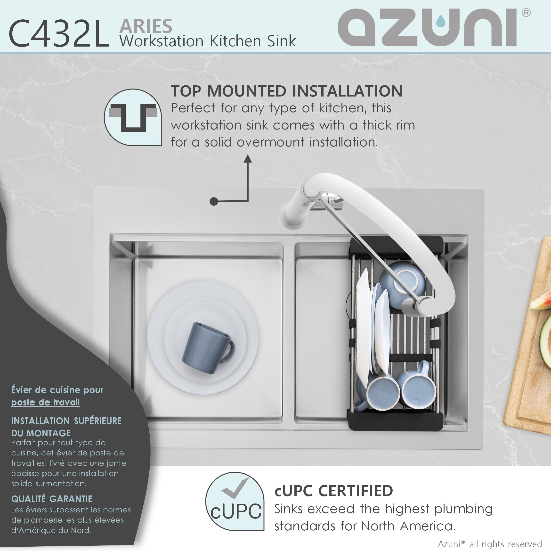 Azuni 30l X 20.5w-inch Top Mounted Double Bowl Stainless Steel