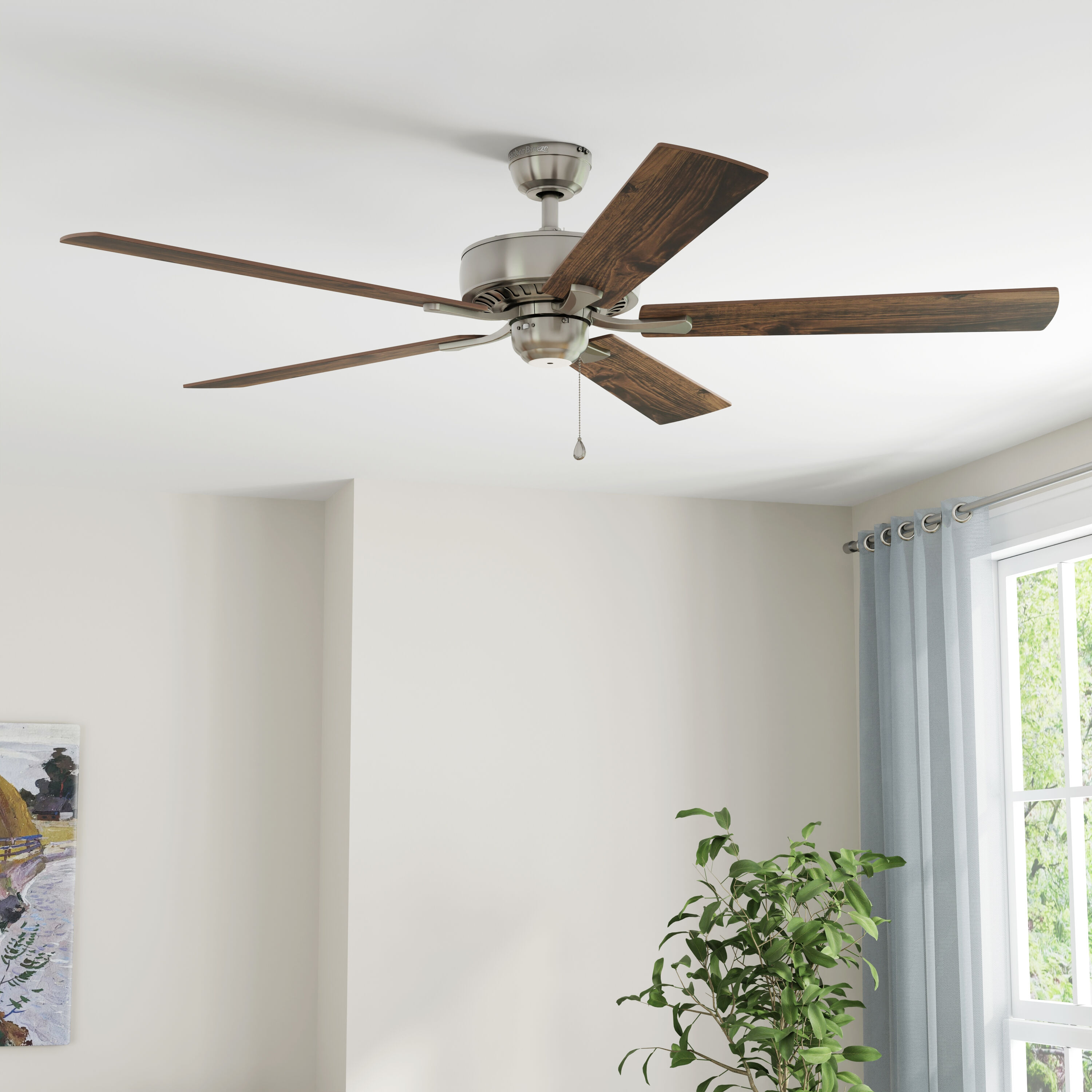 Harbor Breeze CPR60BNK5 Cypress Point 60-in Downrod or Flush Mount Brushed Nickel with Maple/Cherry Blades Ceiling Fan Without Light ( 5 -Blade )