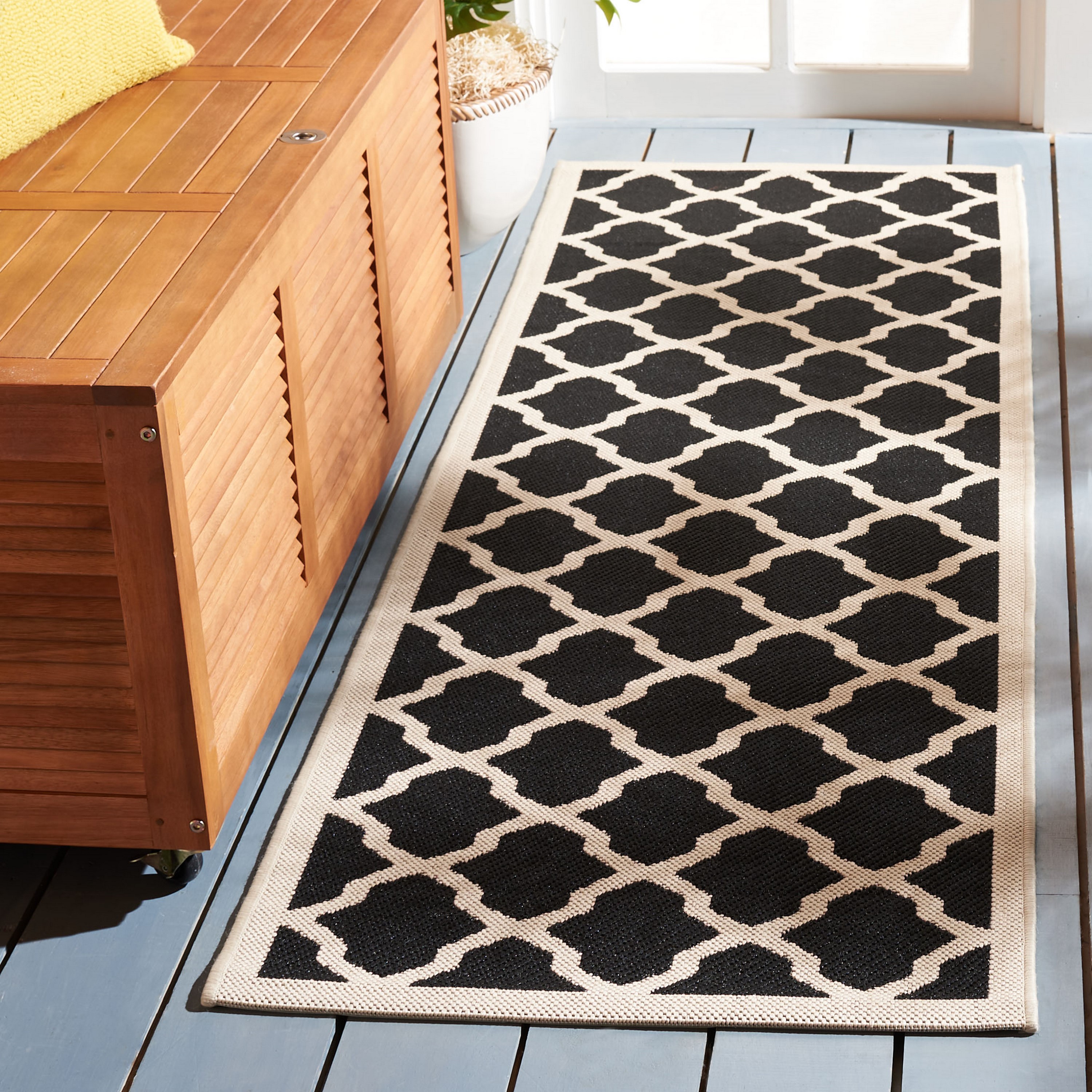 Safavieh CY6903-266-210 Courtyard Dian 2 x 10 (ft) Loomed Polypropylene Black/Beige Rectangular Indoor/Outdoor Trellis Coastal Runner rug