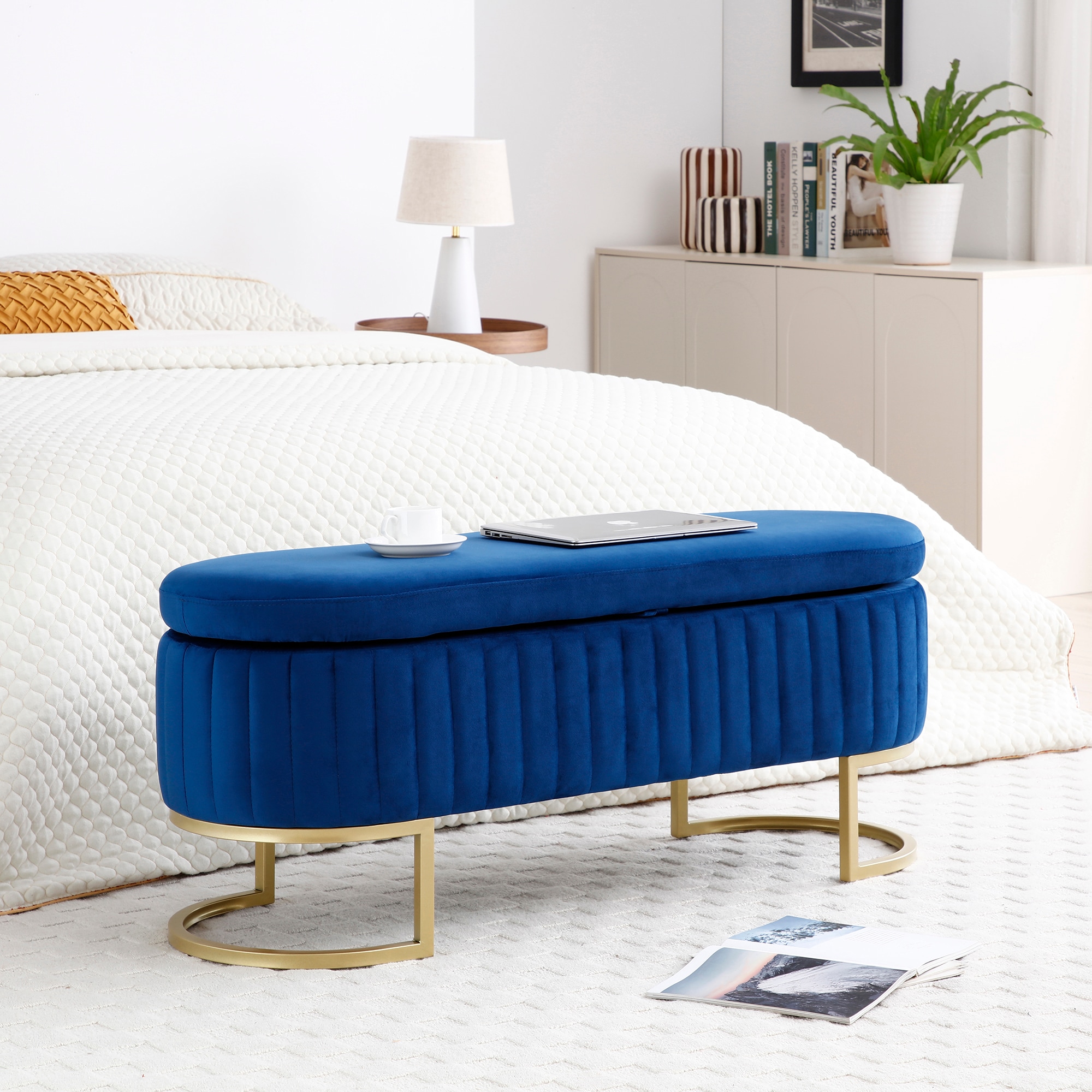 Lycvki EBB-17 Casual Blue Storage Bench with Storage 48.43-in x 9-in x 19.69-in