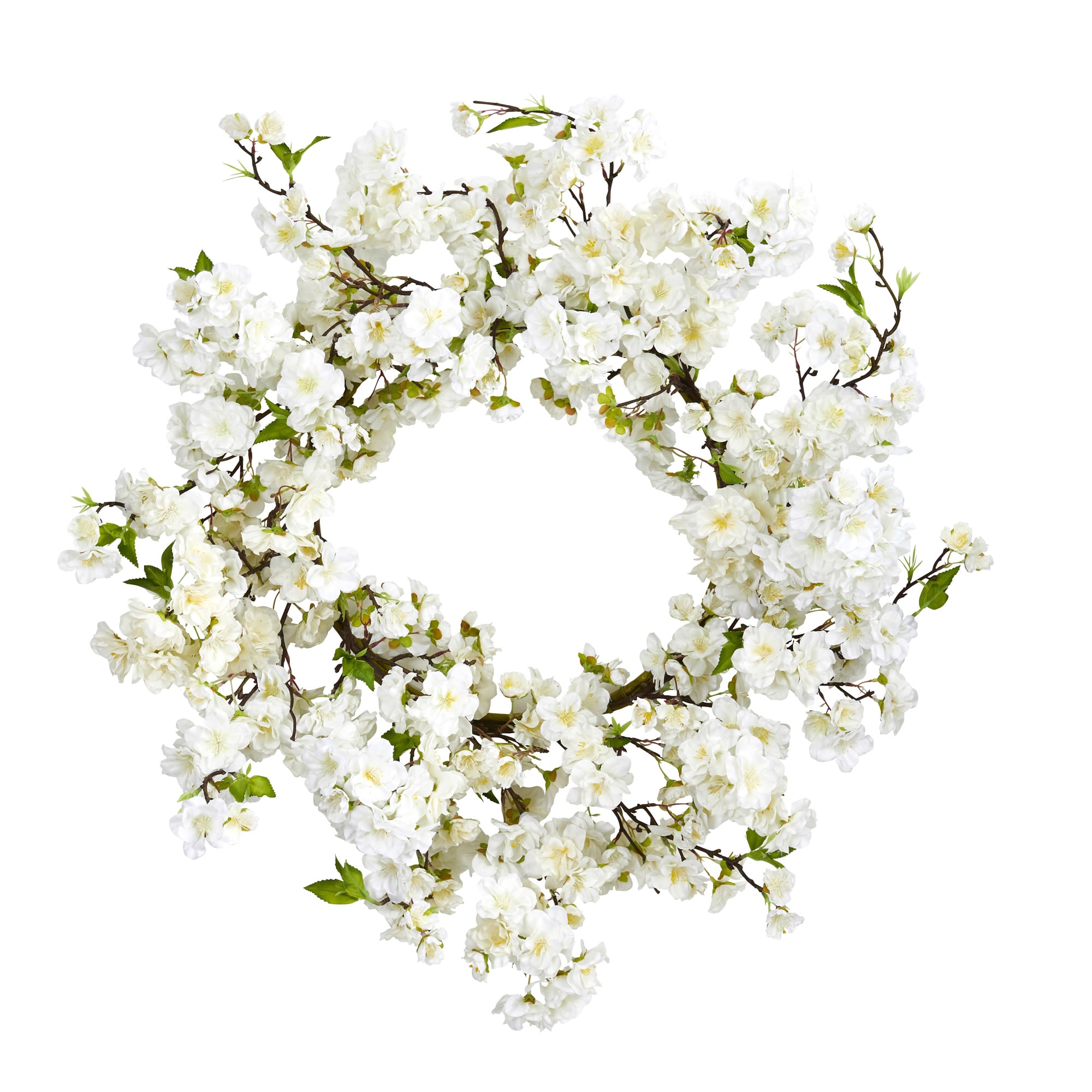Nearly Natural 4218 24-Inches White Indoor Wall Cherry Blossom Artificial wreath
