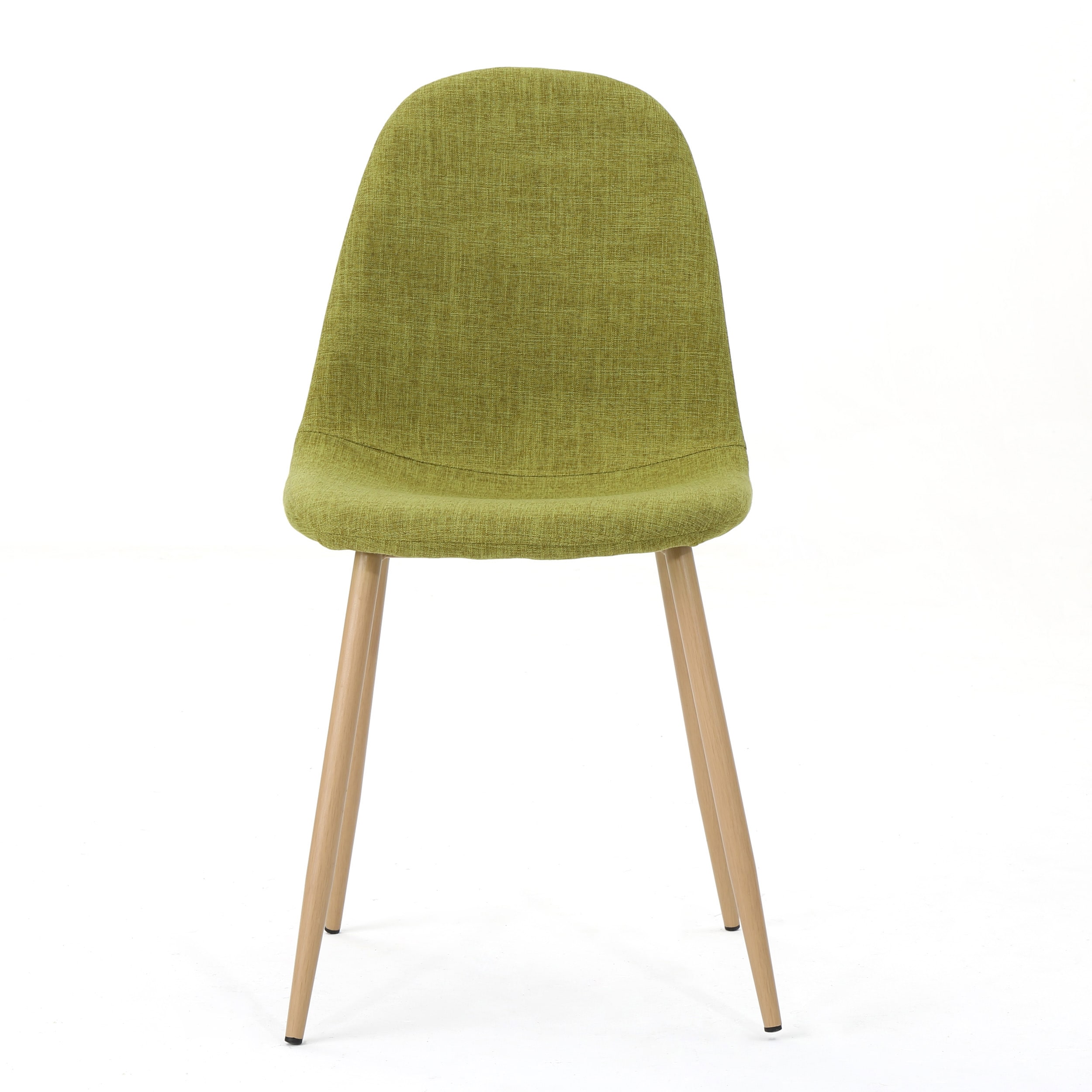 Set of 2 Green Upholstered Side Chairs with Light Brown Metal Legs