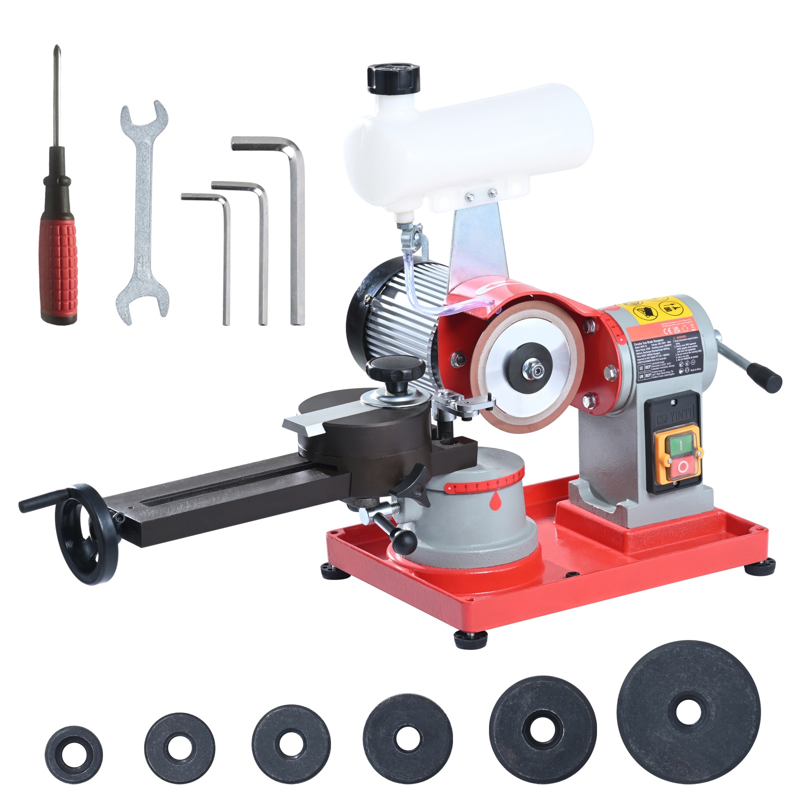 SVOPES SVOPESYJPMGJZ06237V1 Circular Saw Blade Sharpener 370w. 5-inch Grinding Wheel with Water Injection. Includes 6 Saw Centerings. Ideal For Home Use