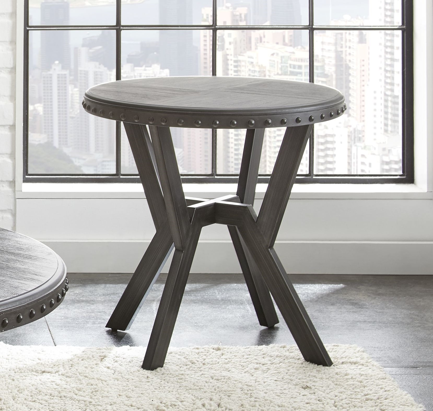 Contemporary 24" Gray Wood & Metal Round End Table