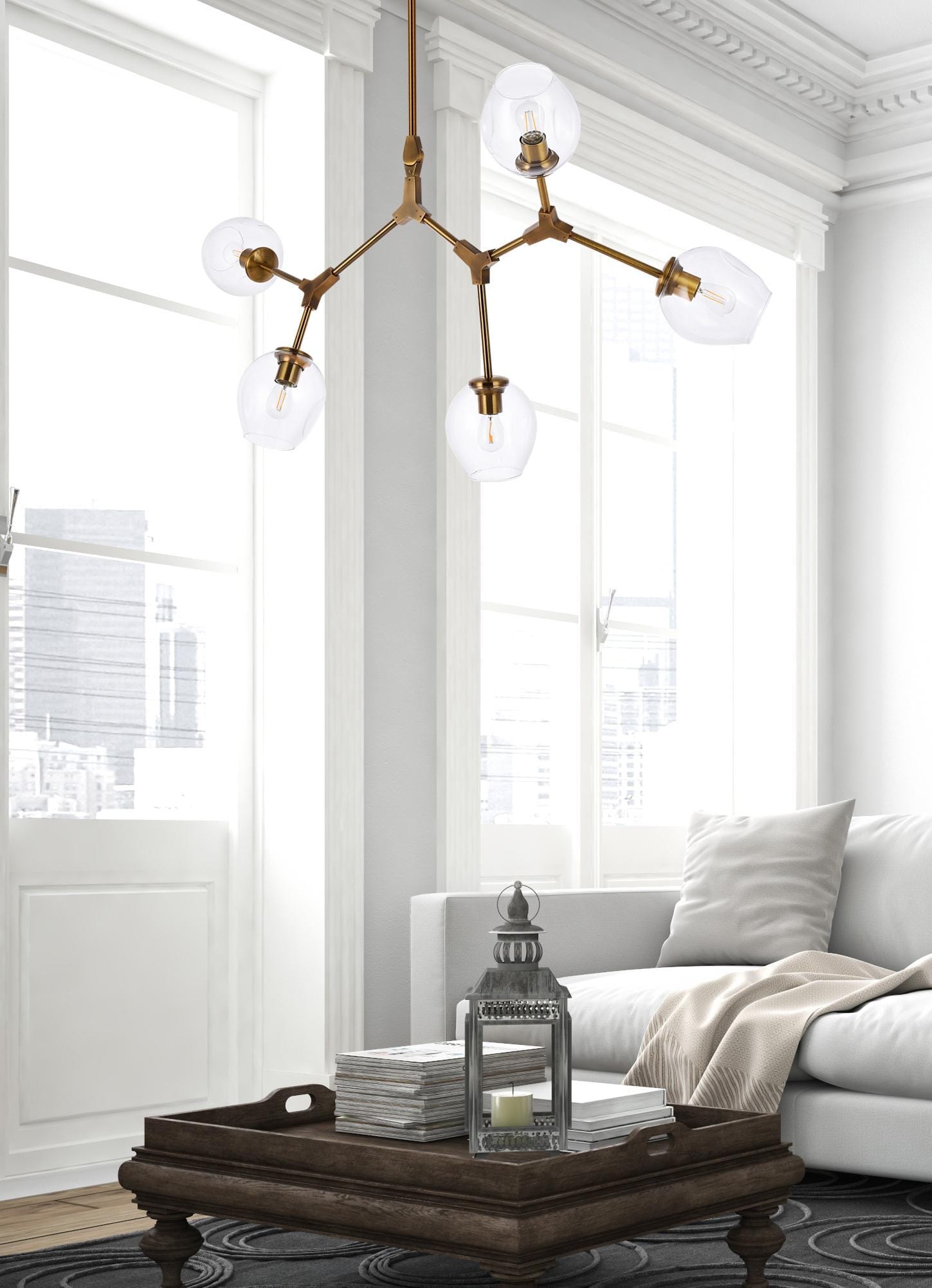Cavoli Brass and Clear Glass 5-Light Chandelier