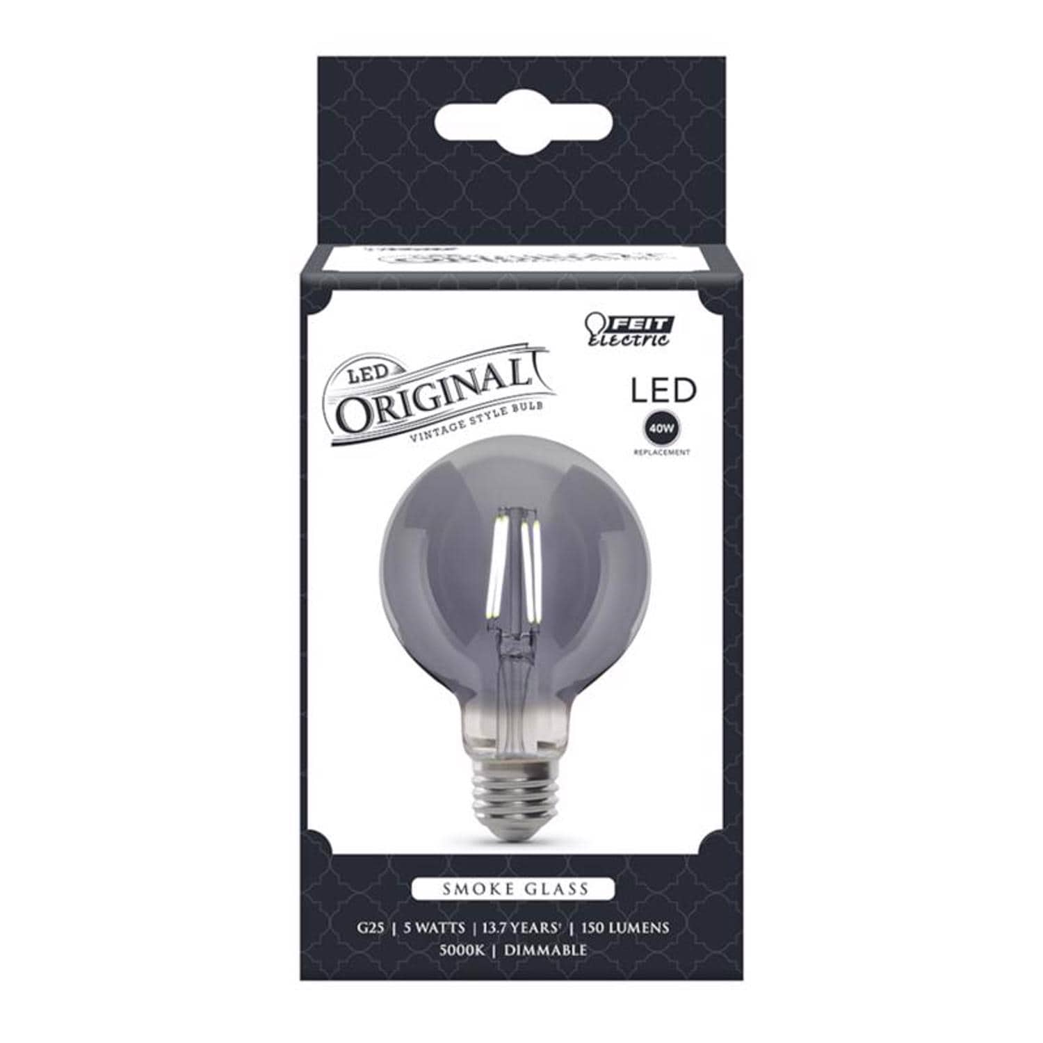 Feit Electric EJD3934122 G25 E26 Medium Filament LED Bulb Smoke Daylight 40 Watt Equivalence 1 pk