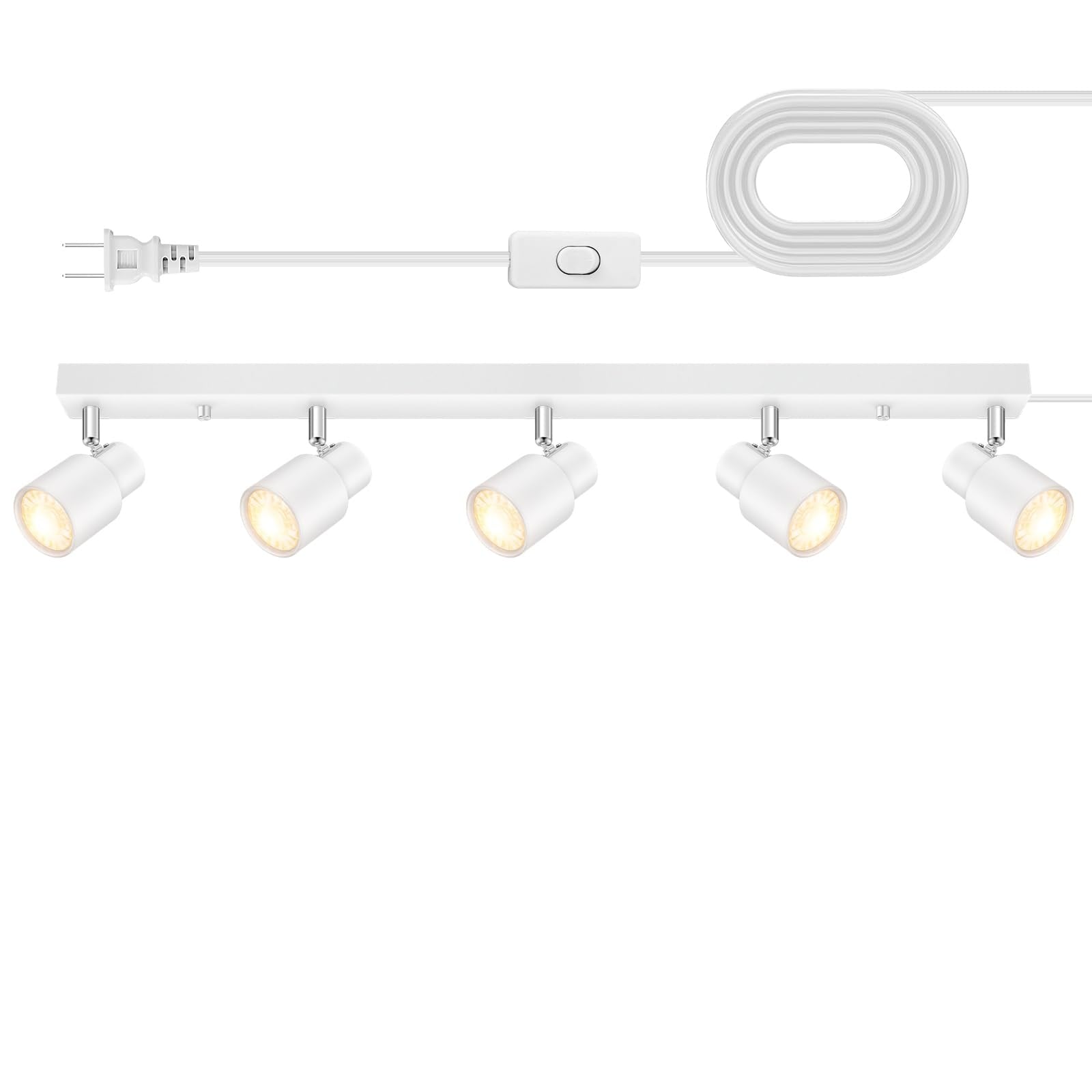 Vrbgify  30 Inch White 5 Way Track Lighting Fixture Plug In Rotatable GU10 Spotlight Head Ceiling Light with 14.8 Foot Cord for Kitchen Hallway Bar 1 Piece