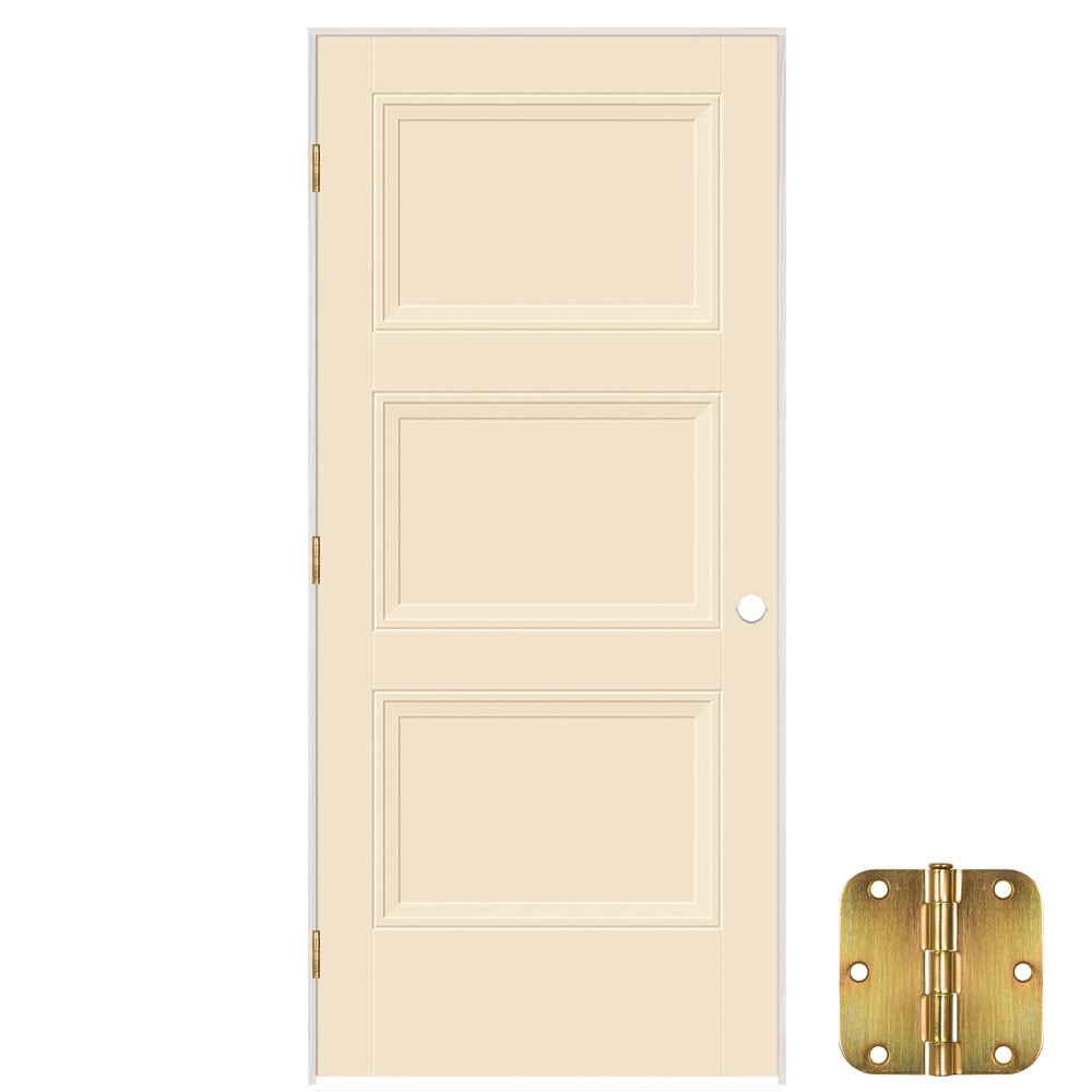 Masonite 641384 36-in x 80-in Cream N Sugar Solid core 3-panel Right hand Smooth Prefinished Molded composite Flat Jamb Single Prehung Interior Door