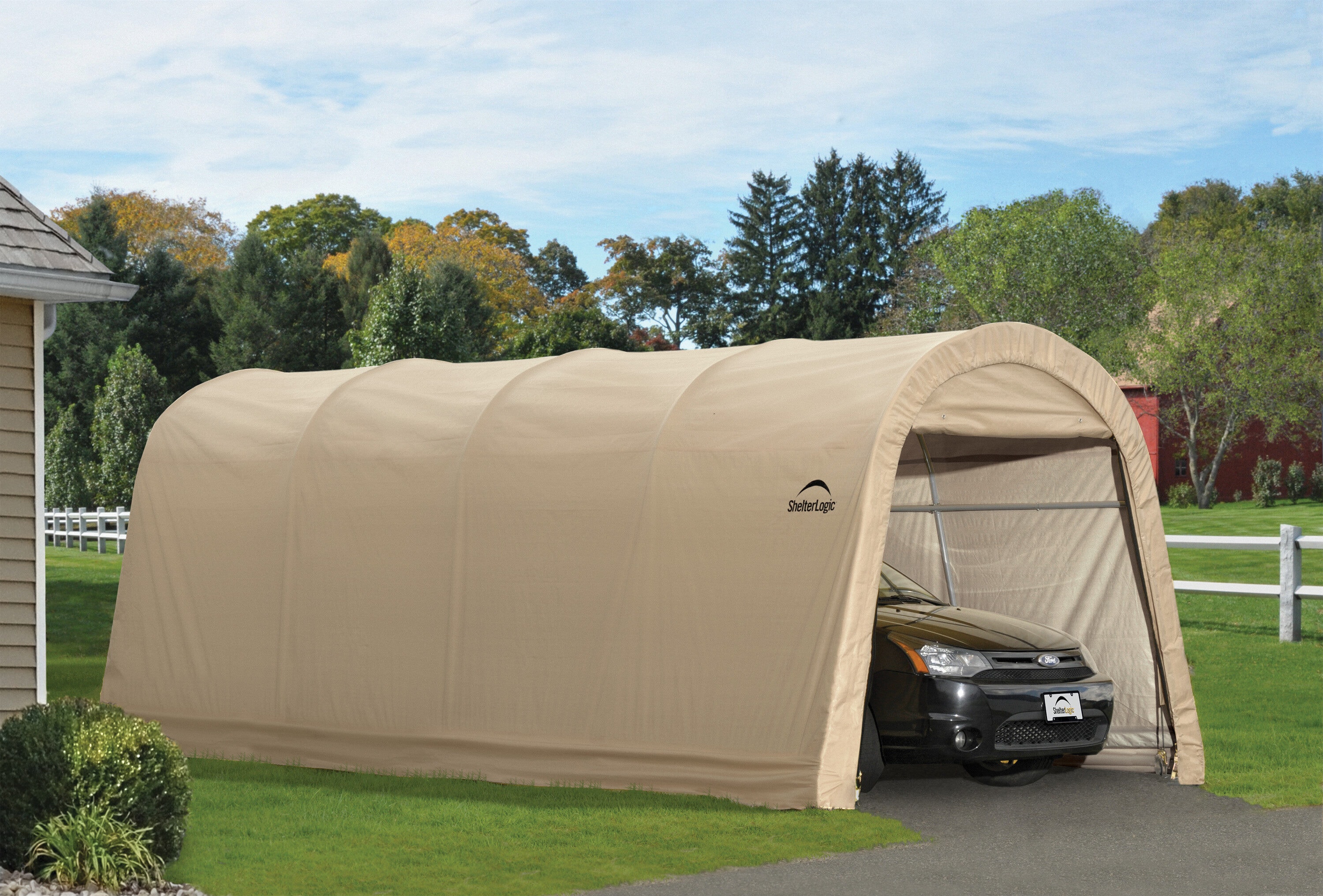 ShelterLogic 10 ft W x 20 ft L x 8 ft H Sandstone Metal Carport with Resin Roof in the Carports department at Lowes