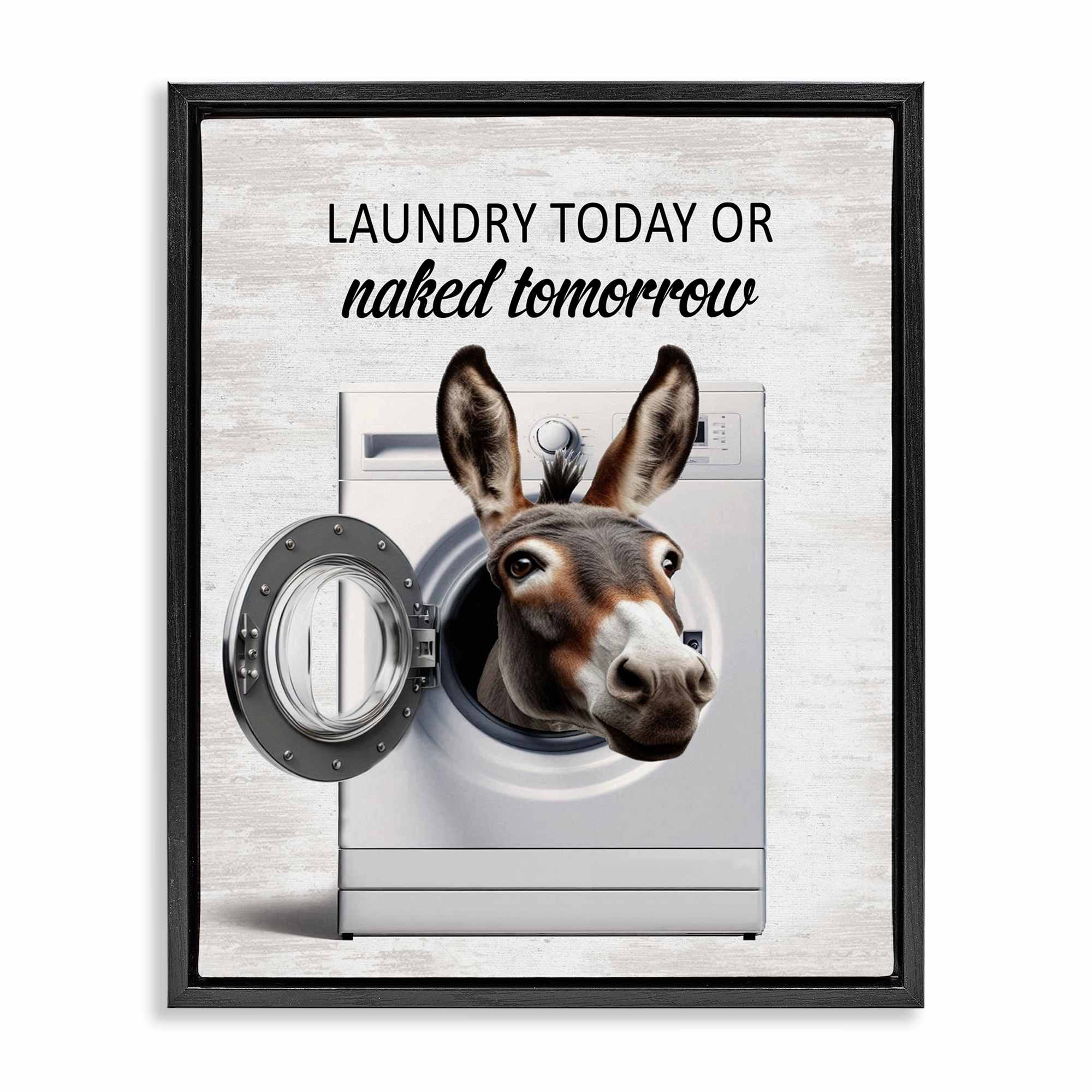 Stupell Industries BS-915-FFB-24X30 Funny Donkey Washing Machine Black Framed Floater Canvas Wall Art By Lettered and Lined 25 x 31