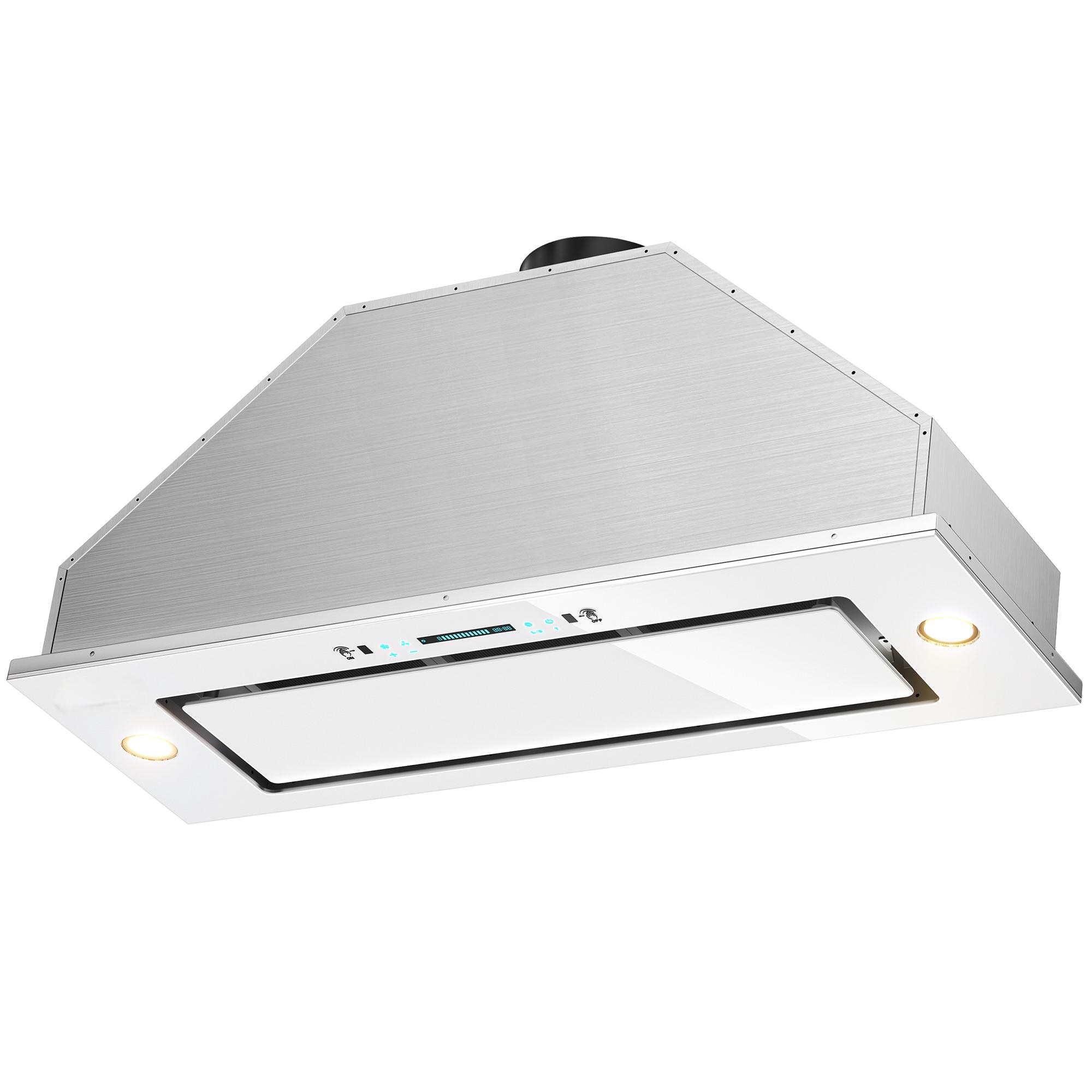 VIKIO B0136W 36 inch Ductless 900-CFM Recirculating White and stainless steel Insert Under Cabinet Range Hood with Charcoal Filter