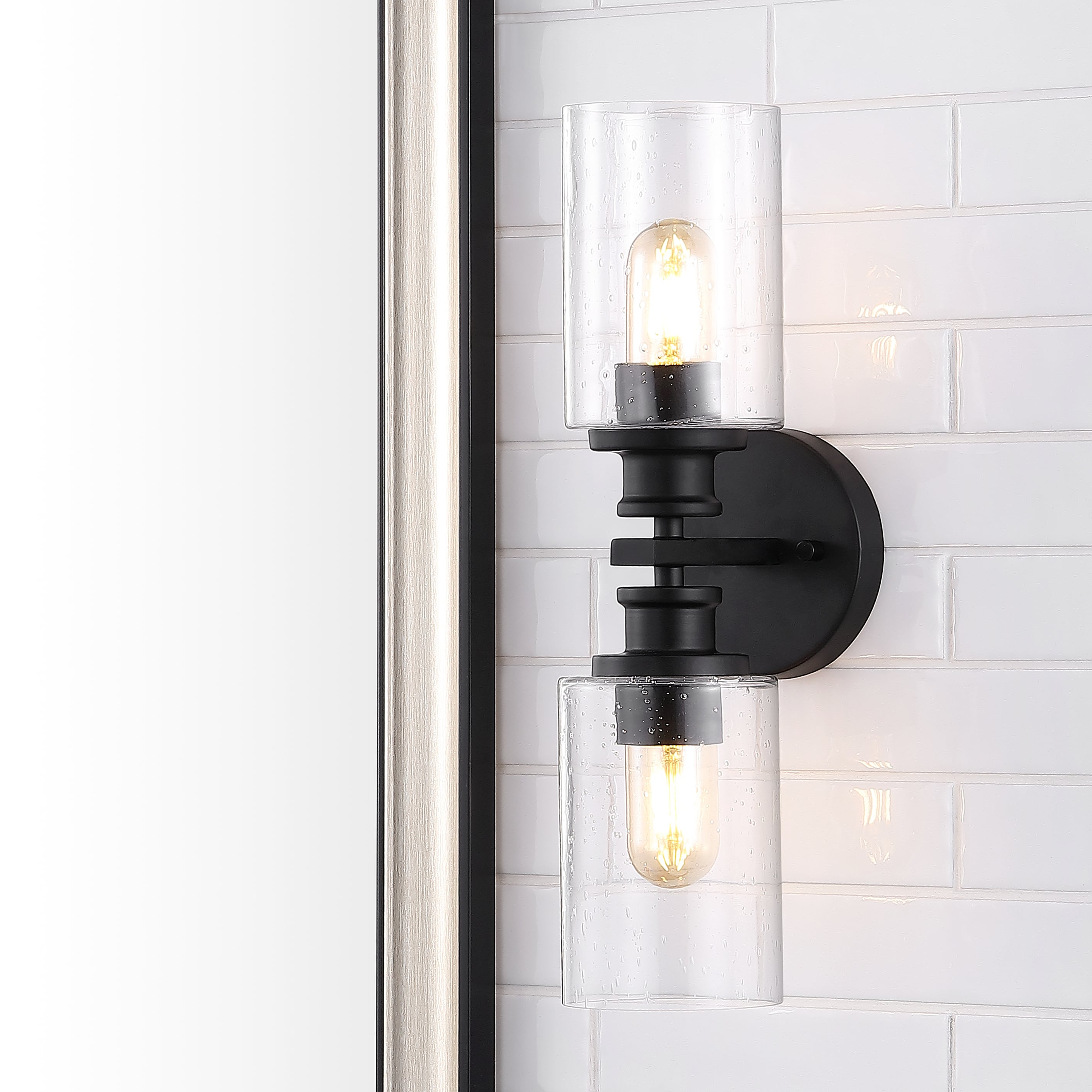 JONATHAN  Y JYL7577A Jules Edison Iron/Seeded Glass Rustic 4.75-in W 2 -Light Matte Black Farmhouse Wall Sconce
