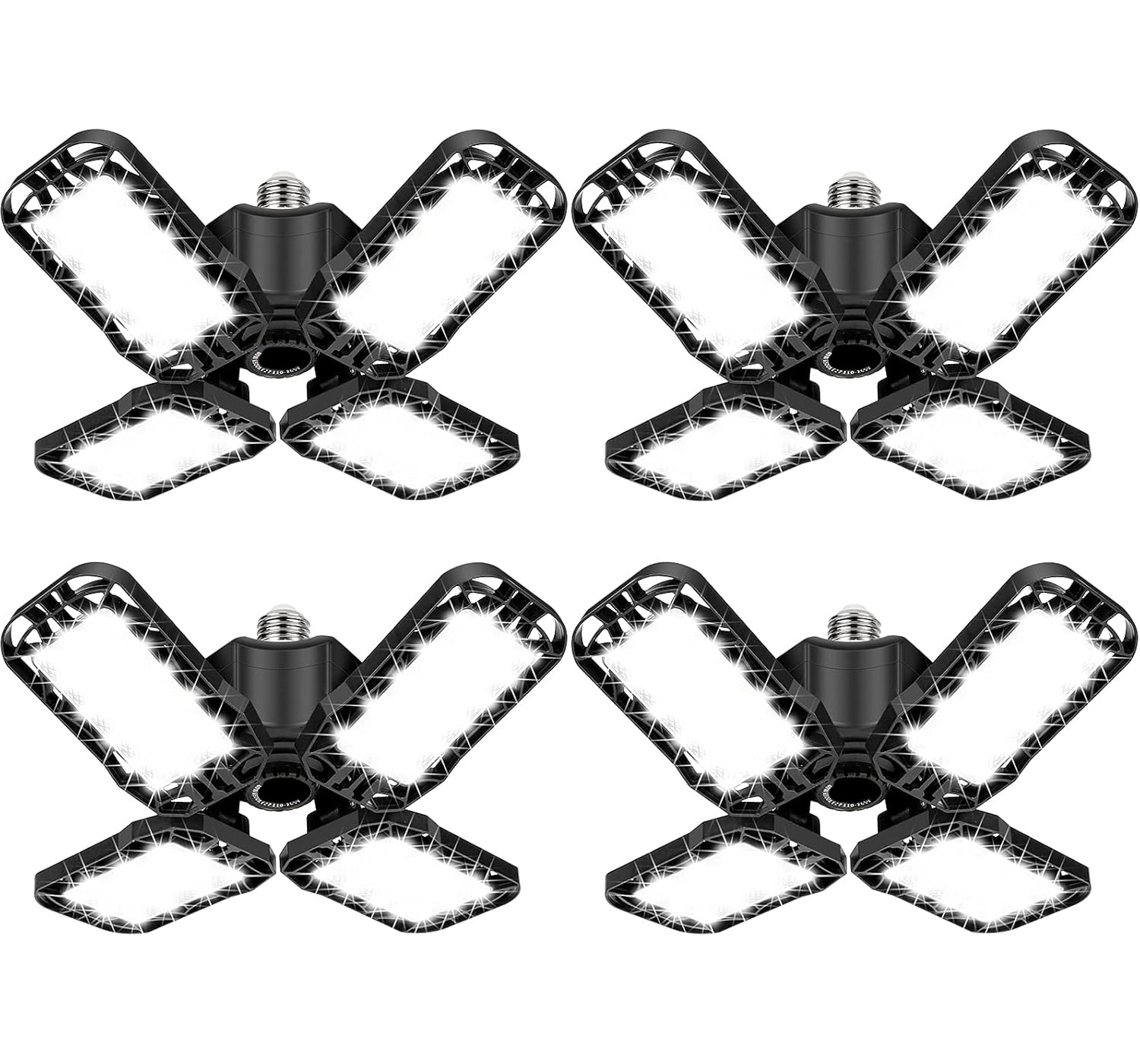 Etokfoks  120 Watt 12000 Lumens Adjustable LED Garage Ceiling Light 4 Pack Black E26 E27 Base Deformable Fixture For Workshop Attic Indoor