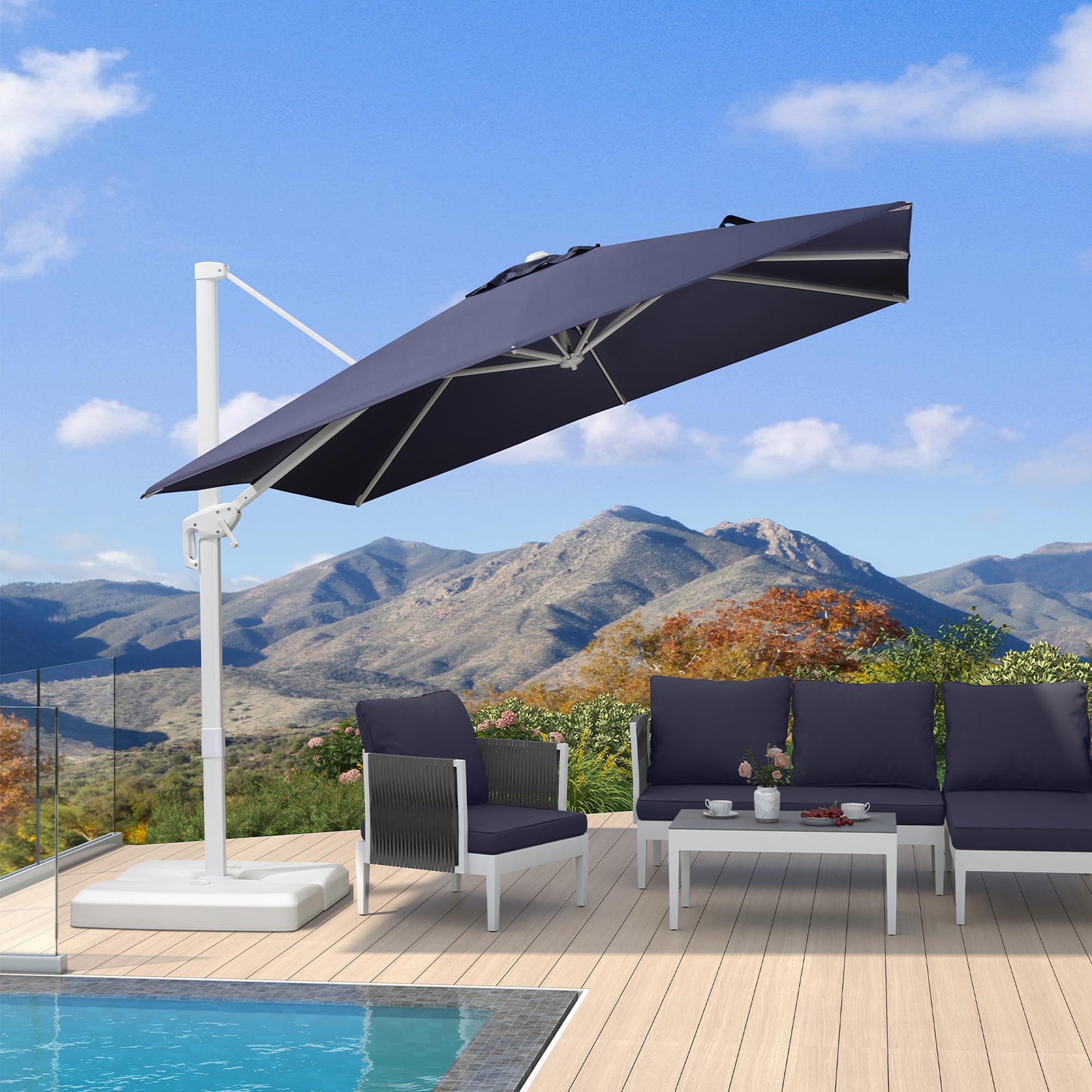 PURPLE LEAF LS02XBS09-NB 9-ft Aluminum Navy Crank Cantilever Patio Umbrella