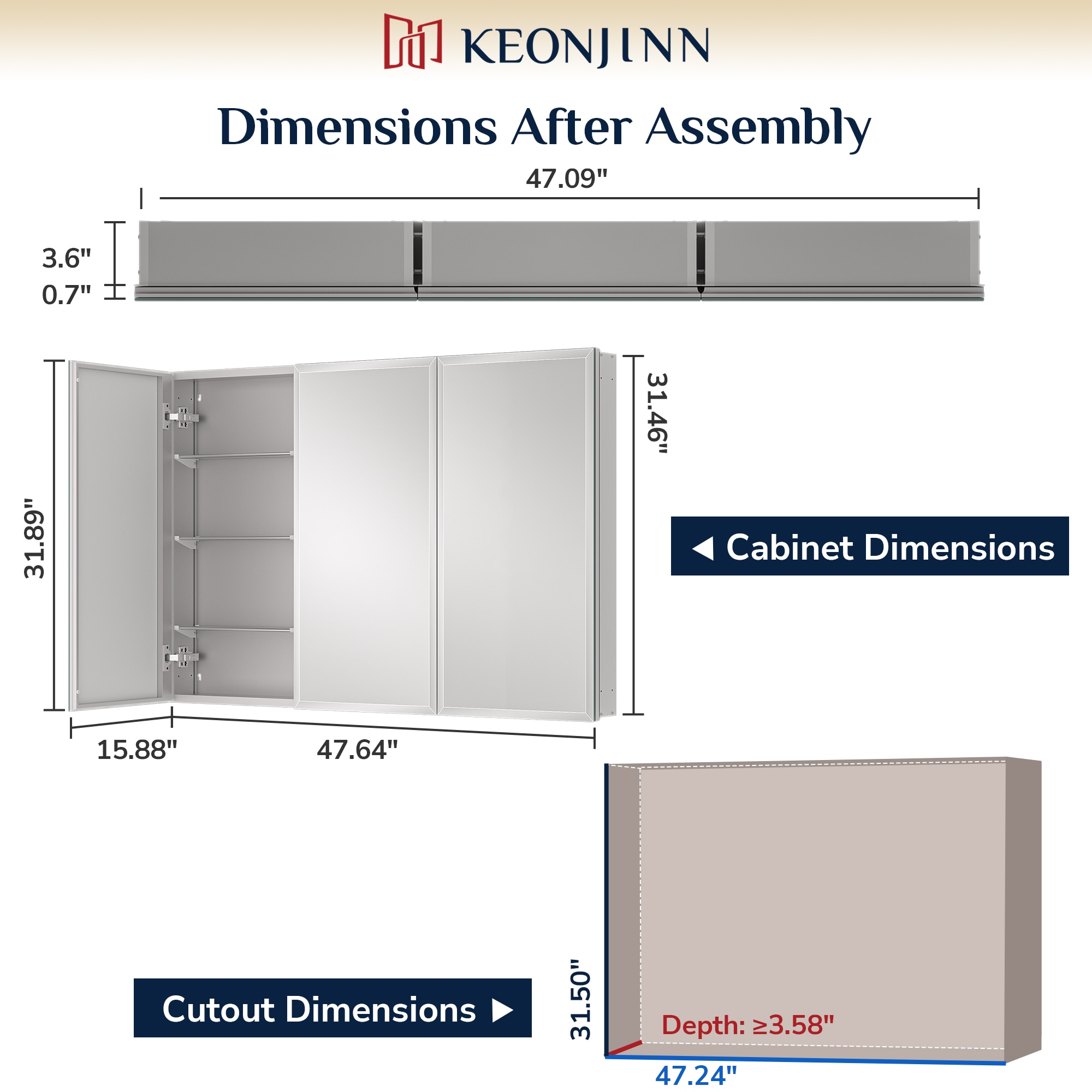 Keonjinn LW-JG-FJXP-12181-SI Bathroom-Medicine-Cabinets - View #4