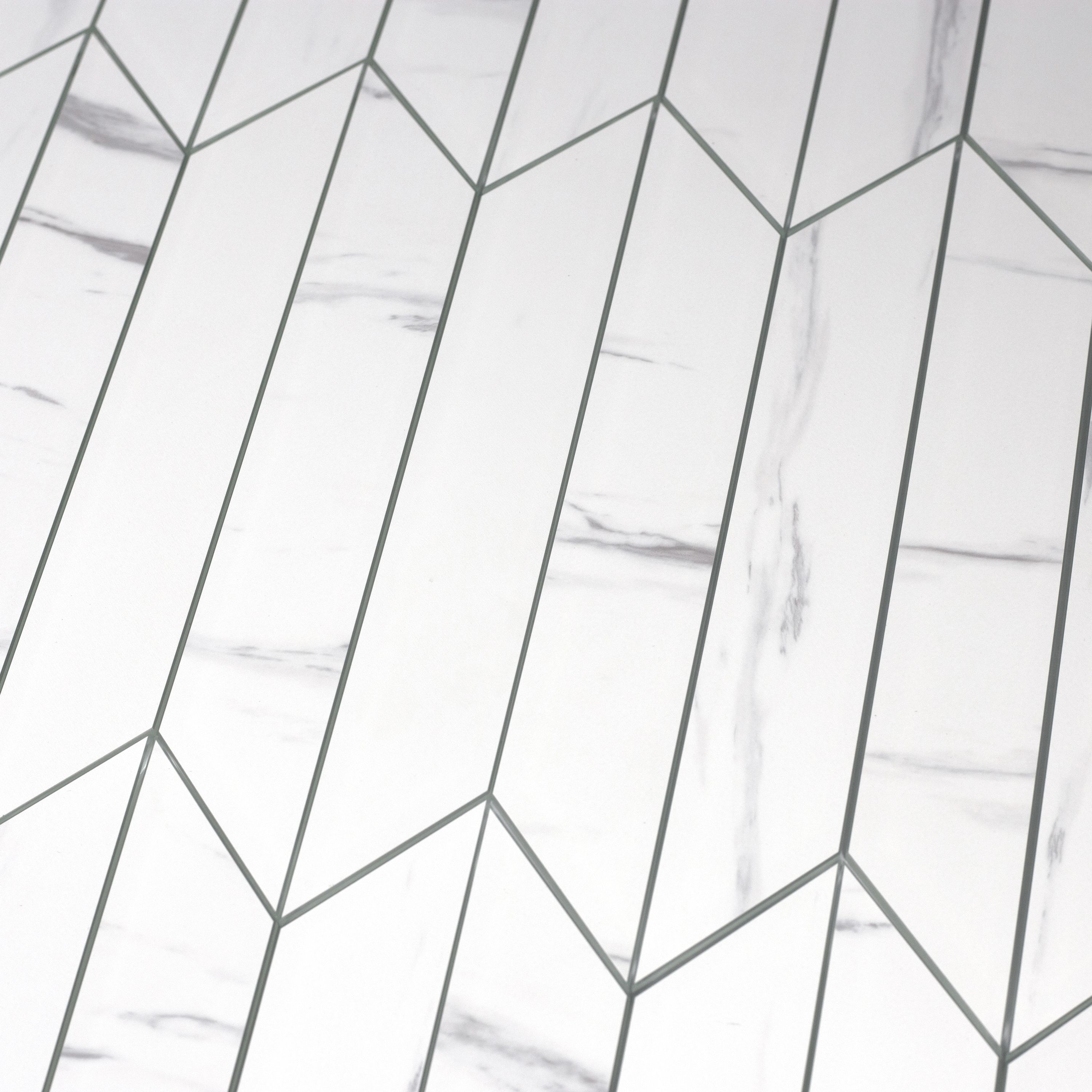 Abolos LWSATM0202-BP Nature Carrara White 3-in x 12-in Matte Glass Marble look Chevron Standard Wall Tile ( 16.2-sq ft Carton )