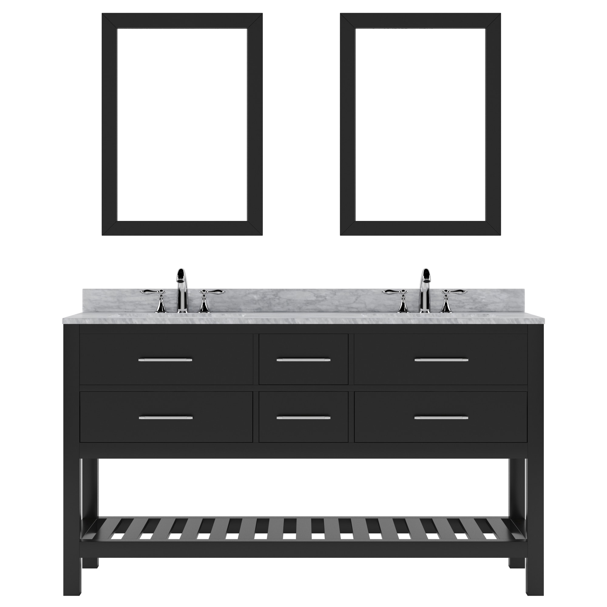 Virtu USA MD-2260-WMRO-ES-010 Caroline Estate 60-in Espresso Undermount Double Sink Bathroom Vanity with Italian Carrara White Marble Top (Mirror Included)