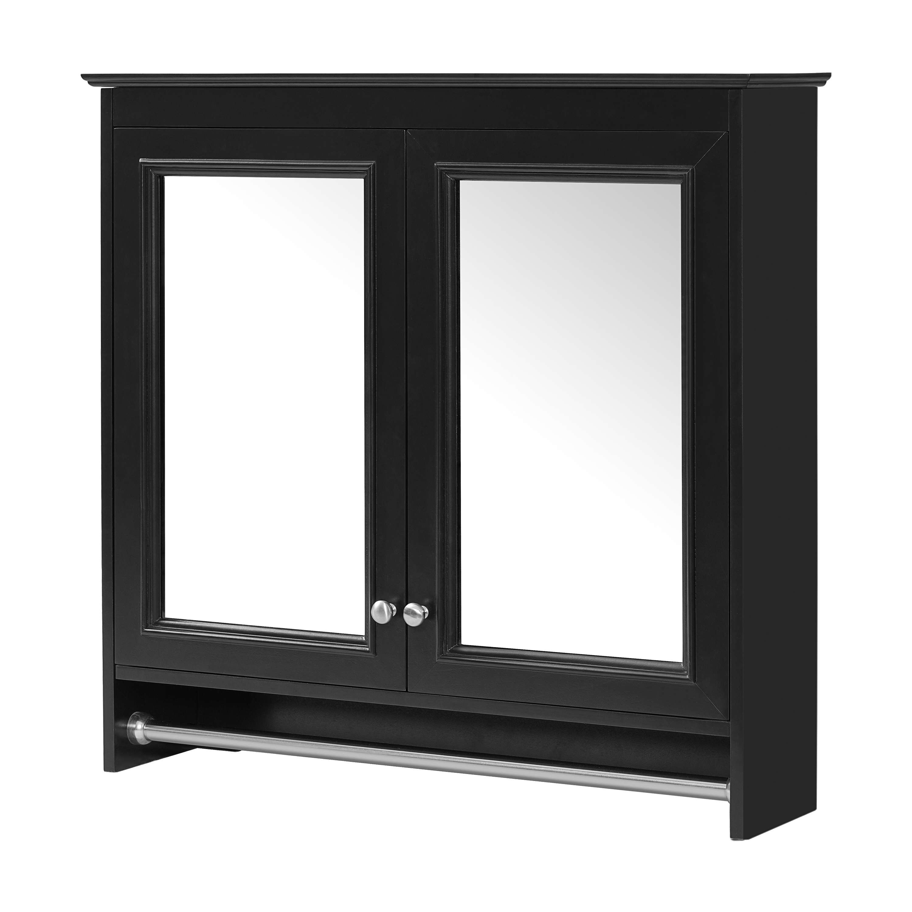 Rbied 30 inch 3 in 1 Bathroom Mirror Cabinet Adjustable Shelves Soft Close Doors High Definition Mirror Storage Black