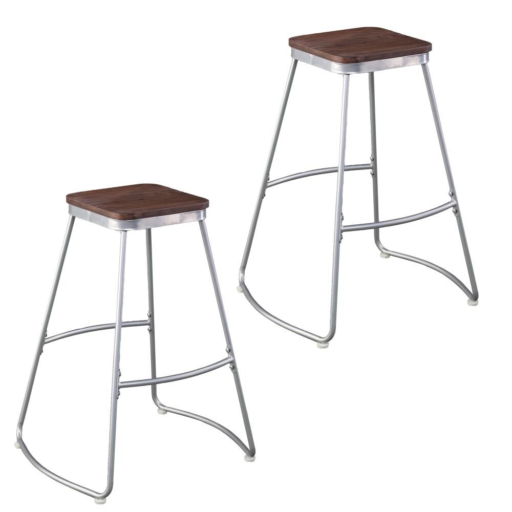 Boston Loft Furnishings ATG5392BC Codia 2 -Set Matte silver and dark distressed pine 30.0-in H Bar height Metal Bar Stool