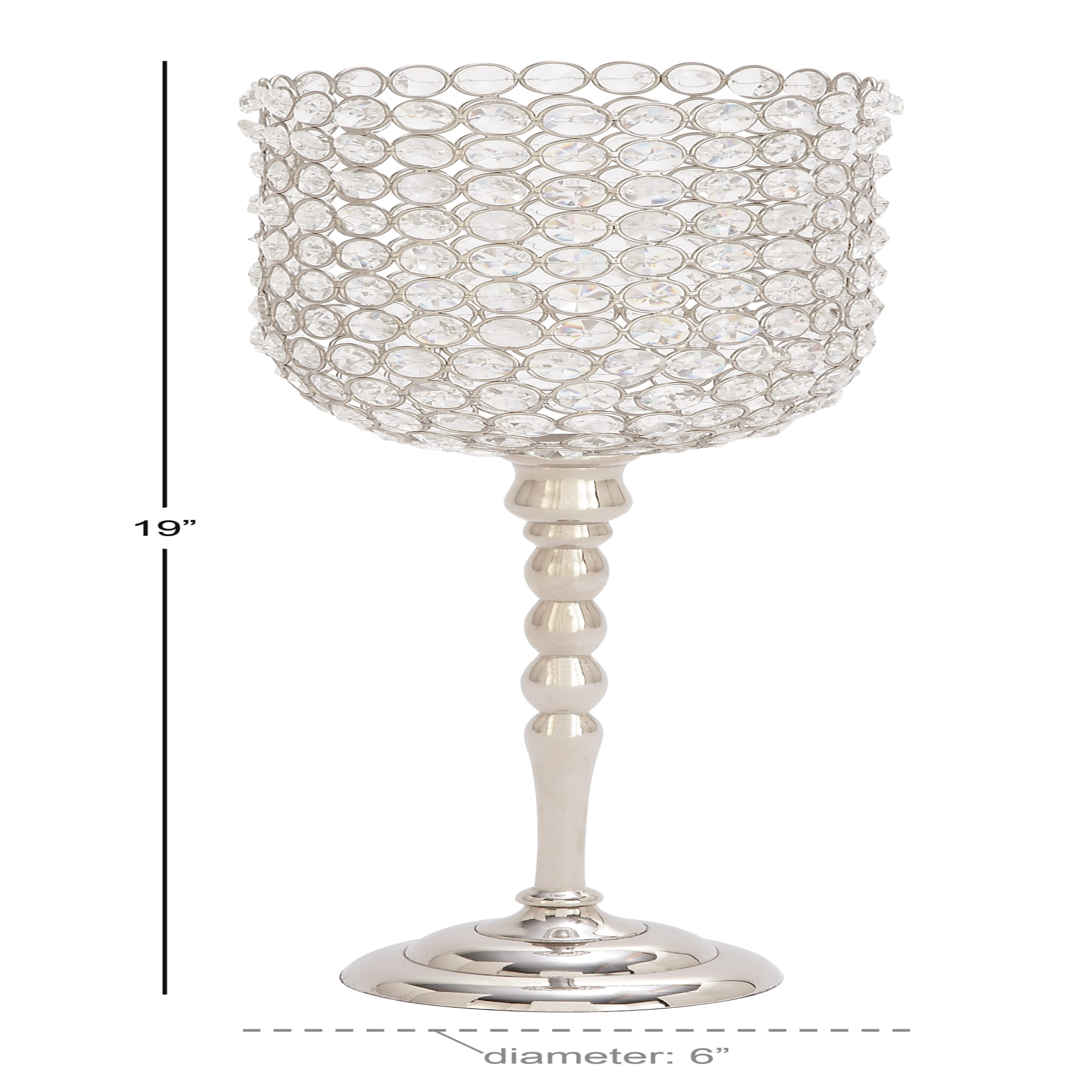 Silver Crystal Hurricane Candle Holder with Aluminum Base, 19"