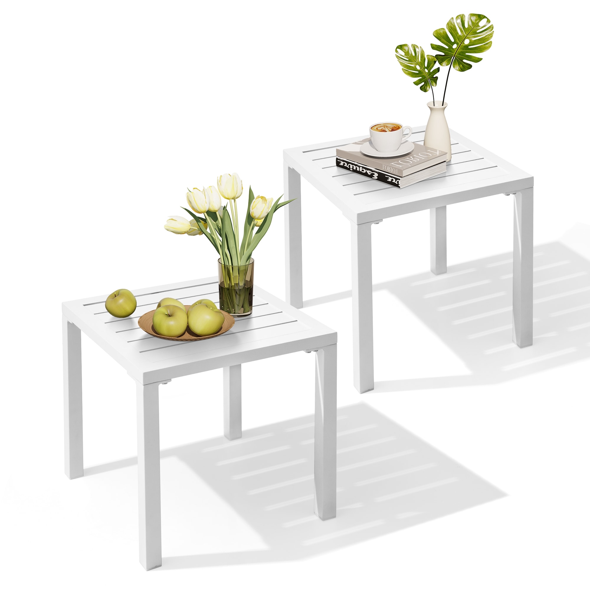 Crestlive Products CL-TB006WHT-2 2 pc patio side table Square Outdoor End Table 15.7-in W x 15.7-in L