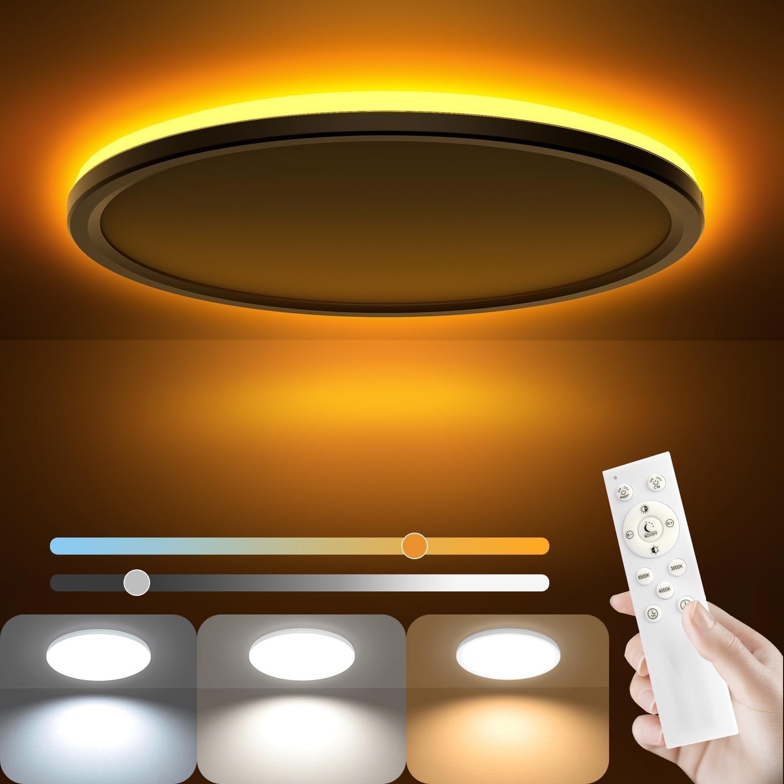Pacrigo  12 Inch LED Flush Mount Ceiling Light 24W 2400LM Dimmable with Remote White for Bedroom Kitchen Living Room