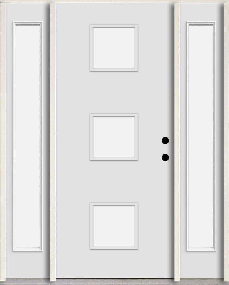 RELIABILT LO1066324 Spotlights 60-in x 80-in x 4-5/8-in Fiberglass 1/4 lite Left-hand inswing Arctic White Paint Painted Prehung Front Door with Sidelights Insulating core