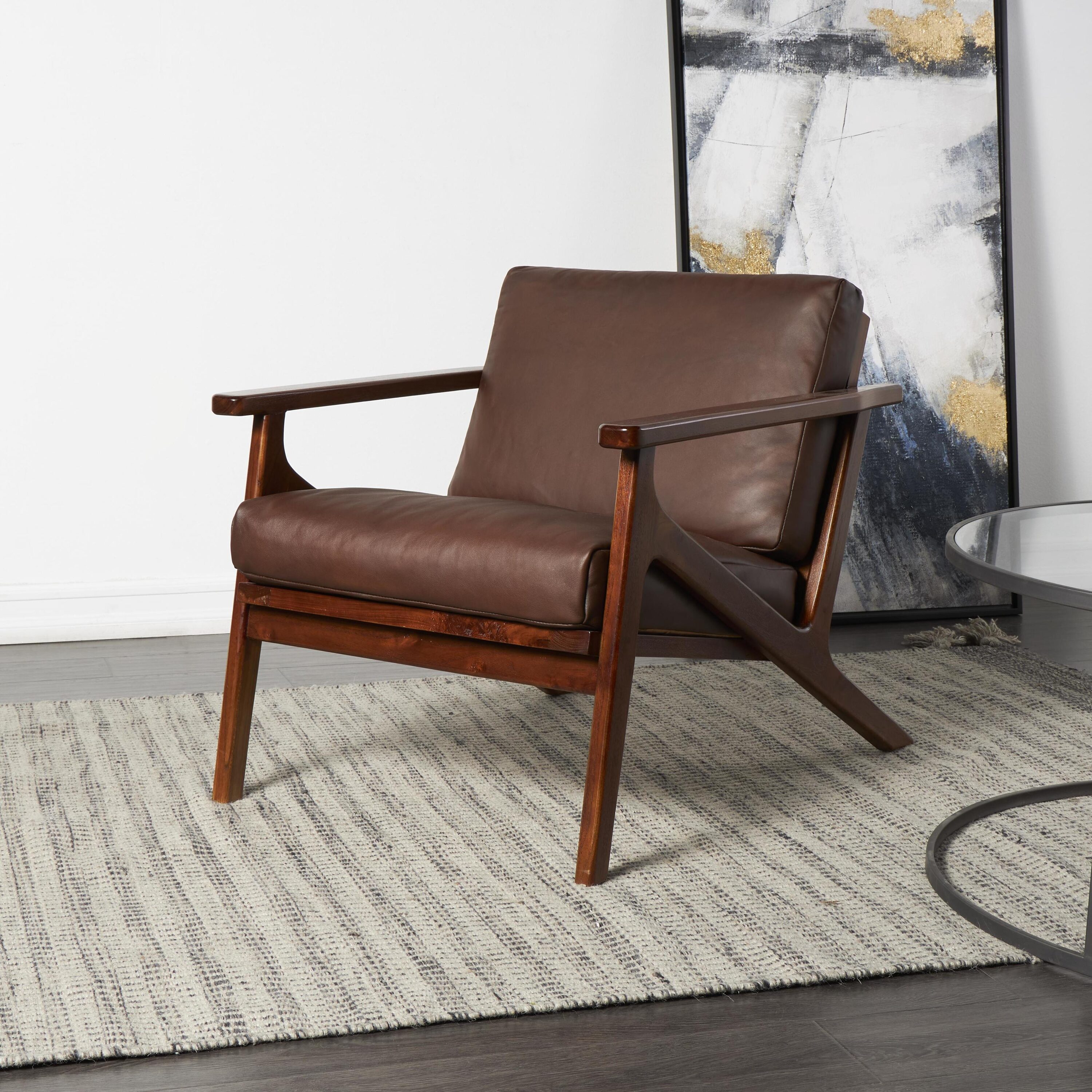 Grayson Lane 820393 Country Dark Brown Mid Century Leather Accent Chair