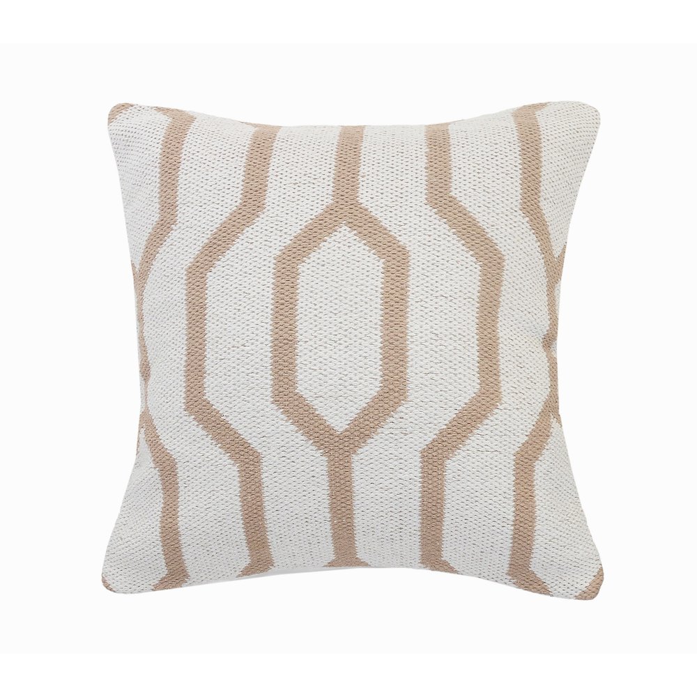 LR Home Ox Bay Hand-Woven White/Tan Geometric All-Natural Cotton Pillow Cover