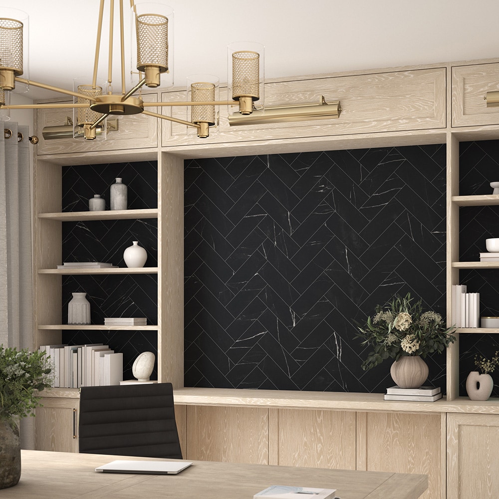 Peel&Stick Tile Fieldstone Black 4-in x 12-in Matte PVC Linear Marble Look Wall Tile (0.968-sq. ft/ Piece)